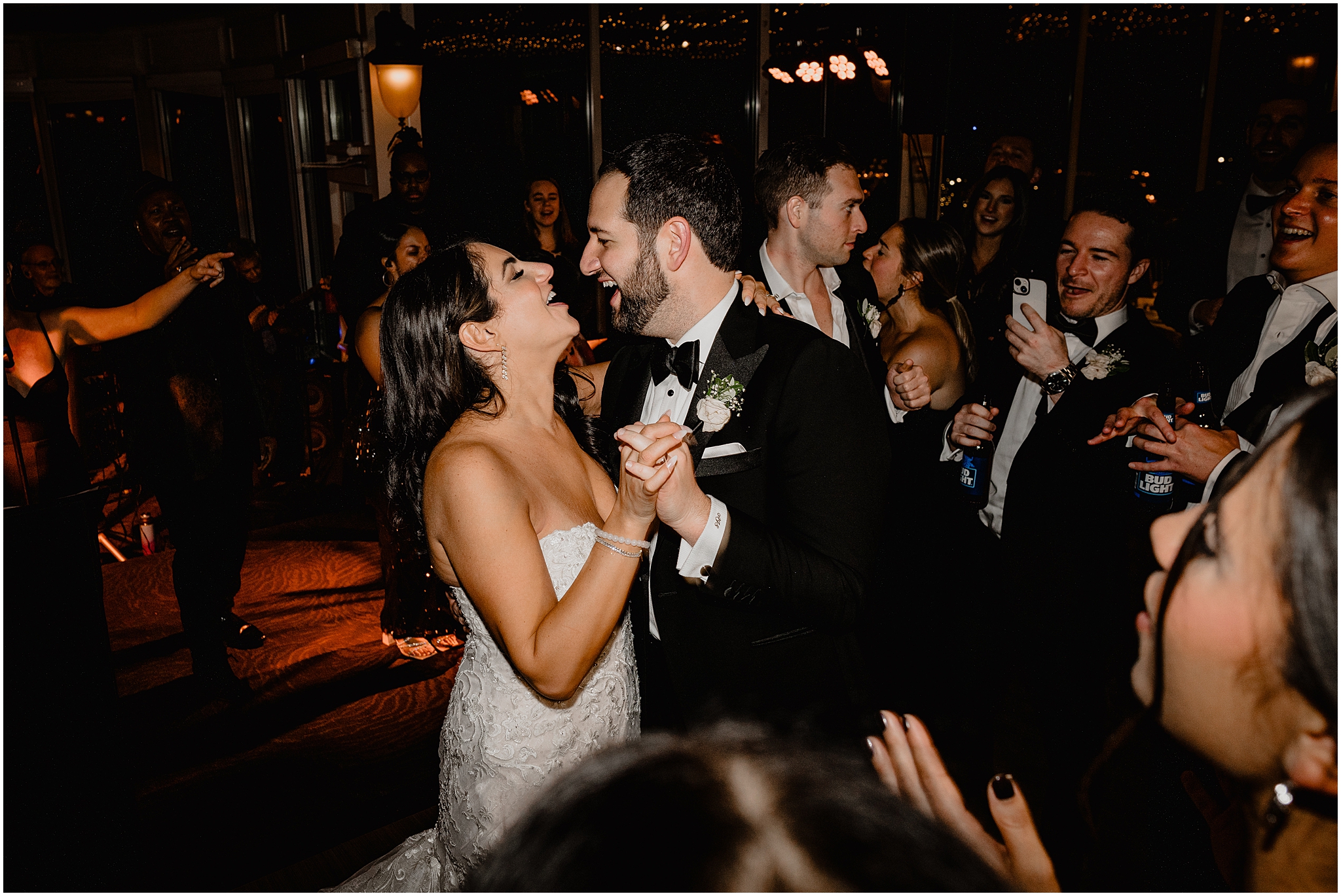 bride and groom dance and sing together during Tarrrytown NY wedding reception