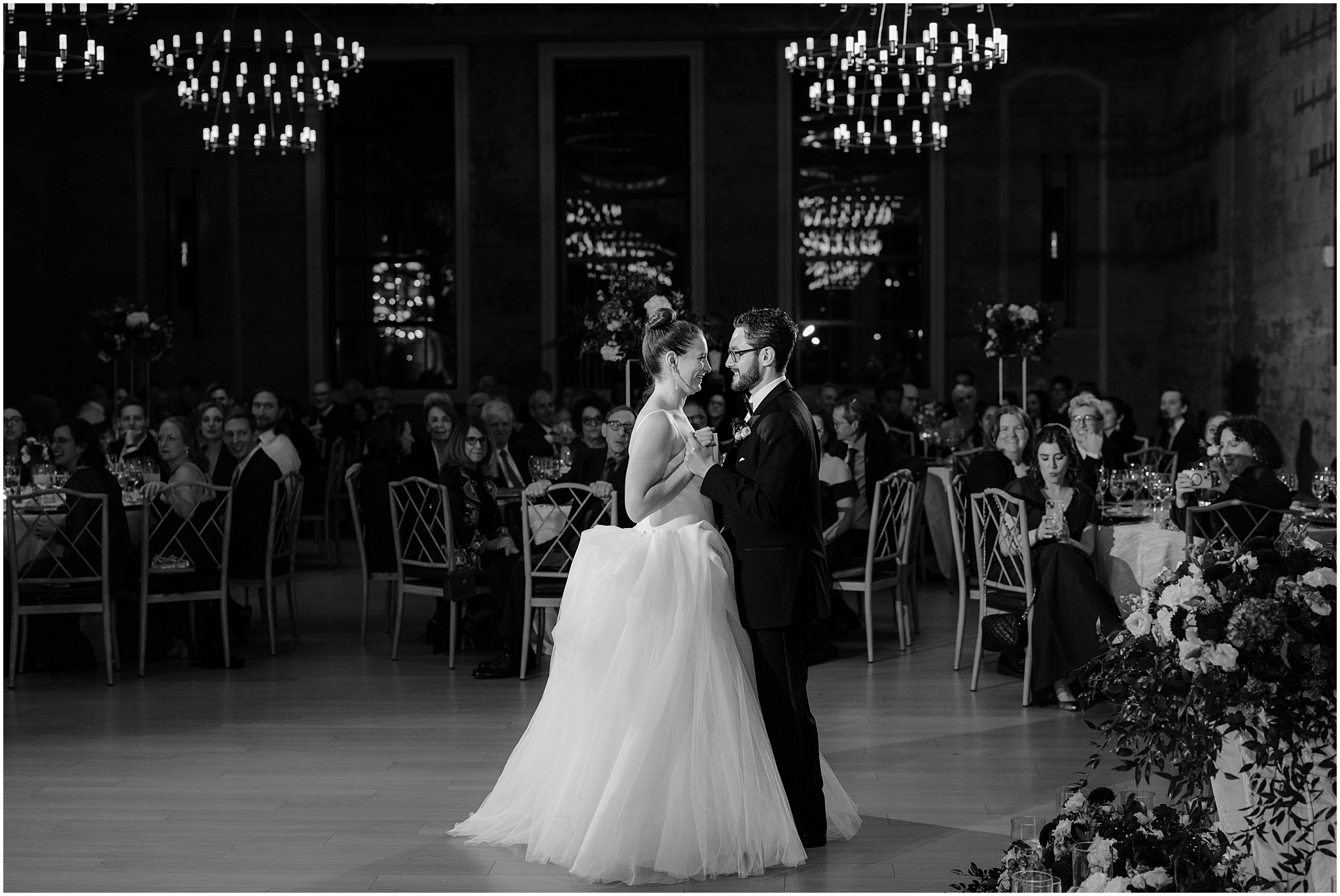 bride and groom perform first dance during Philadelphia PA wedding reception in the ballroom