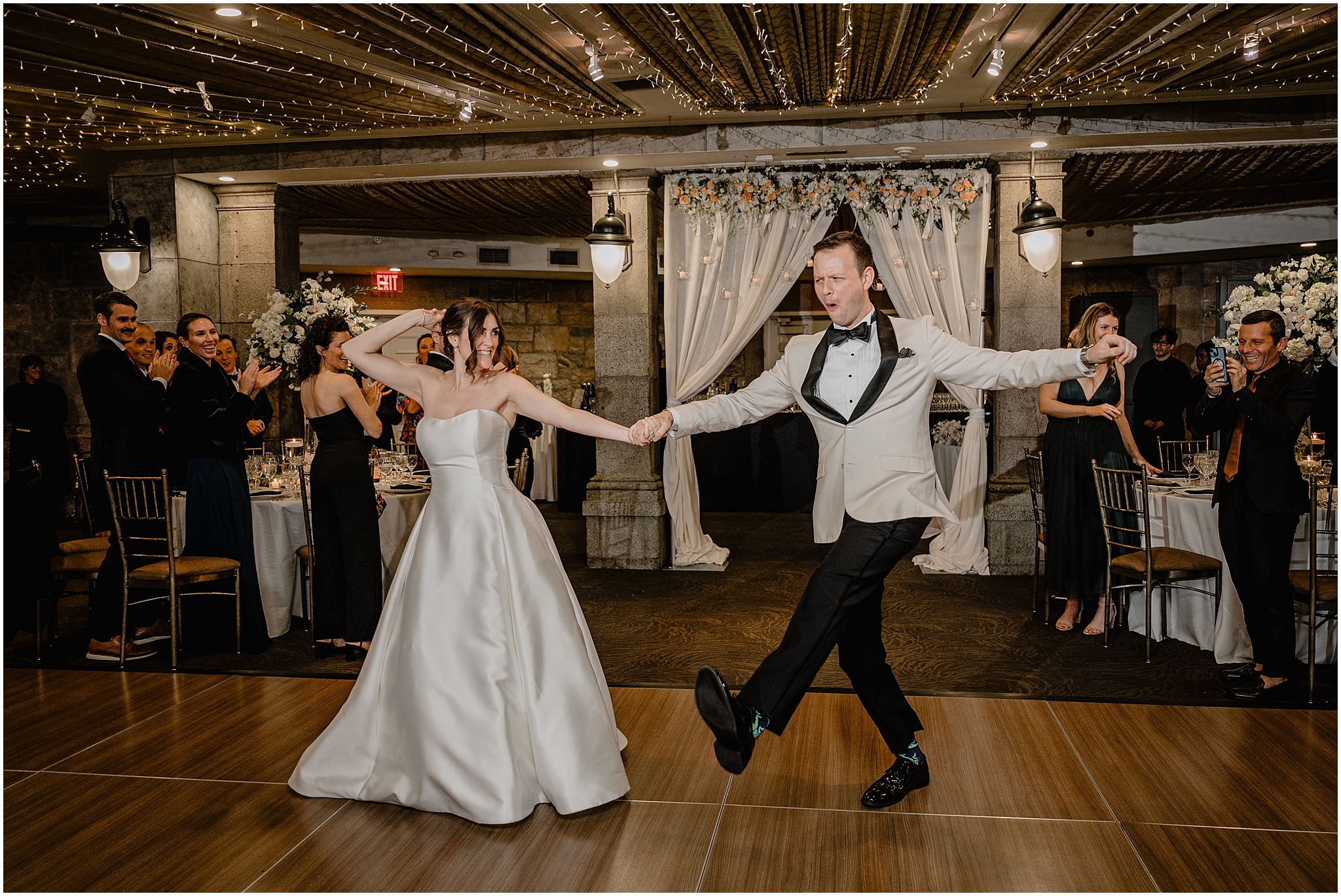 newlyweds dance inside ballroom at Tappan Hill Mansion