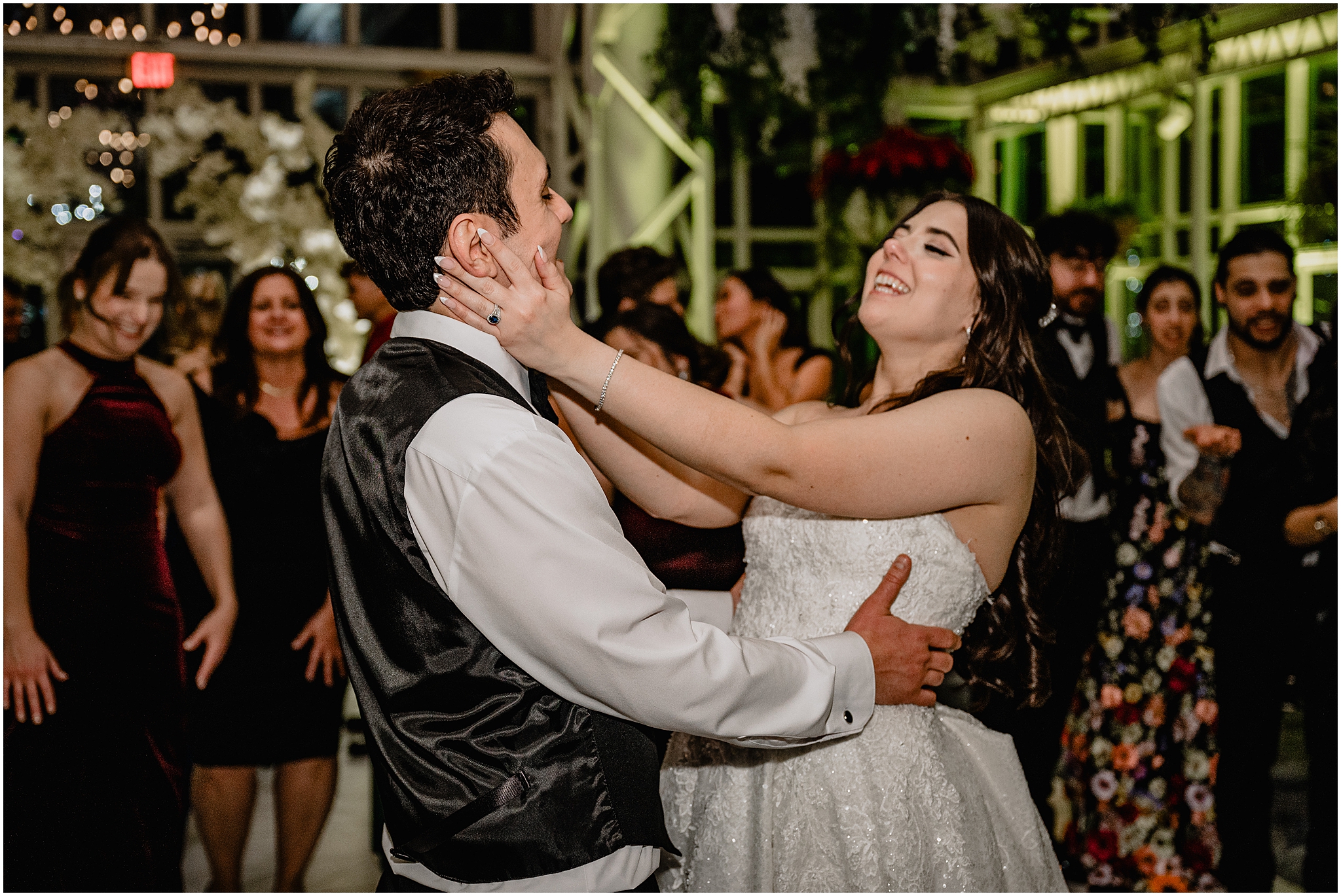 bride and groom dance together wedding reception in Morristown NJ