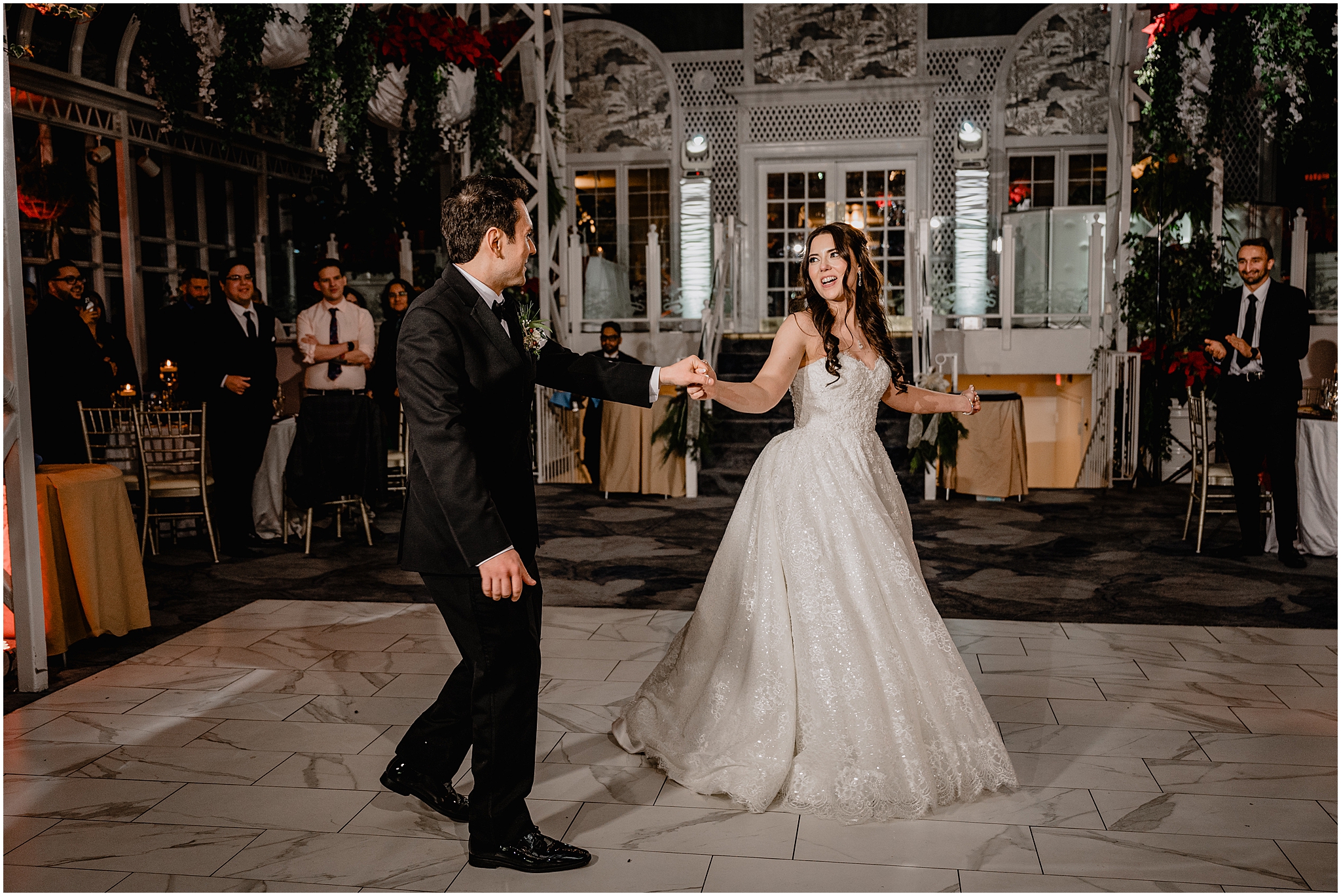 bride and groom dance inside ballroom at Madison Hotel in Morristown NJ