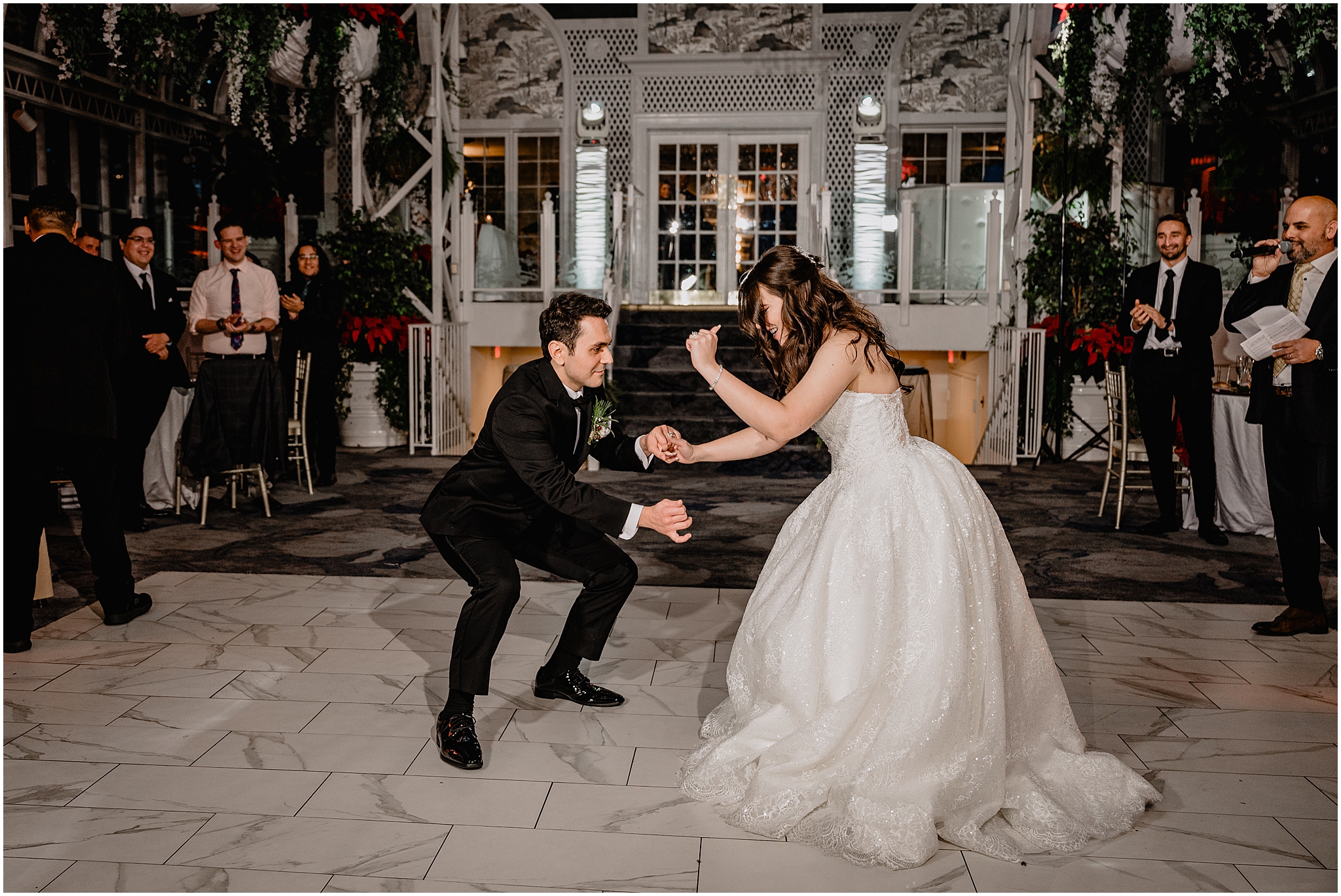 bride and groom dance during wedding reception in Morristown NJ