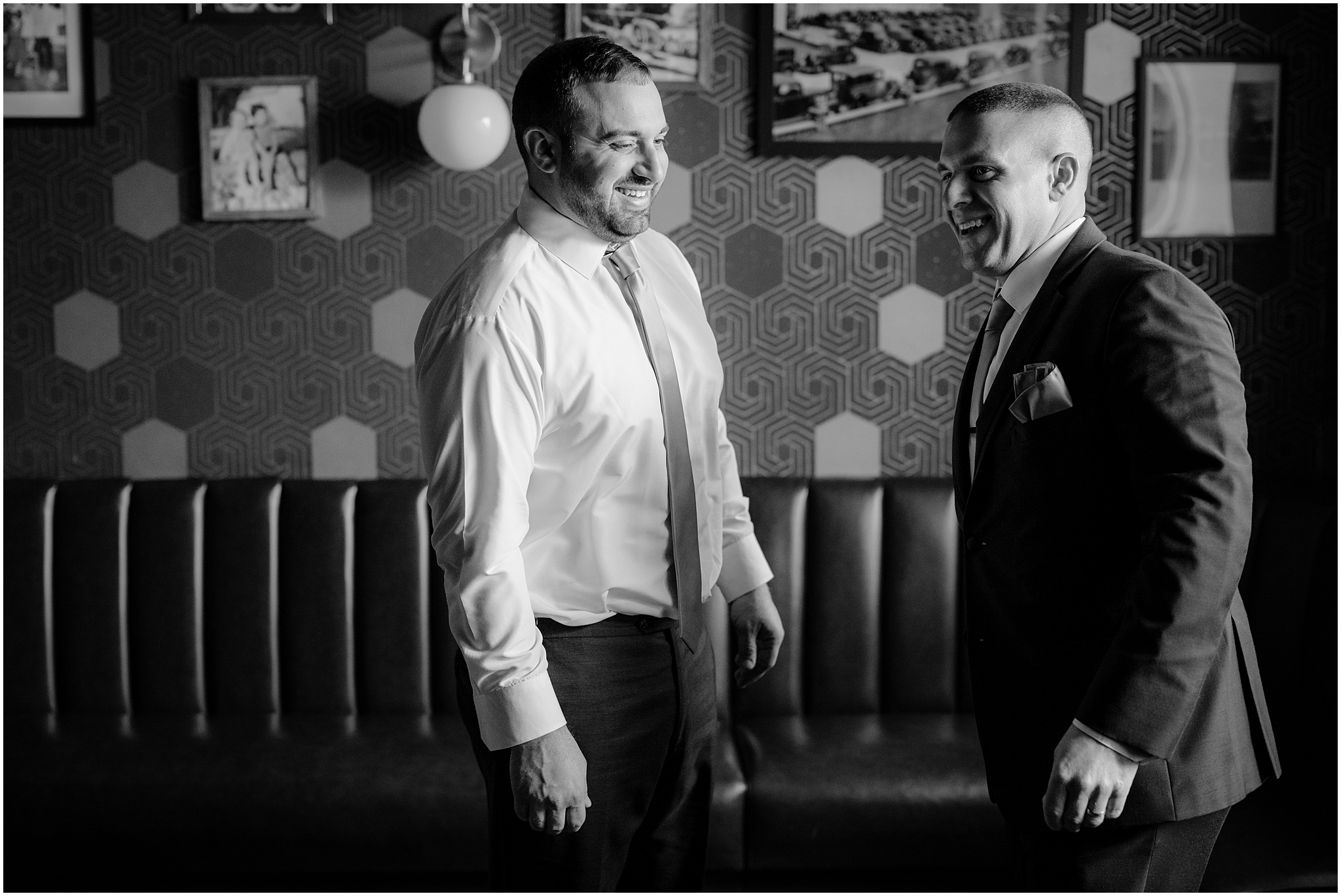 Groom getting ready before his winter wedding at Perona Farms Refinery.