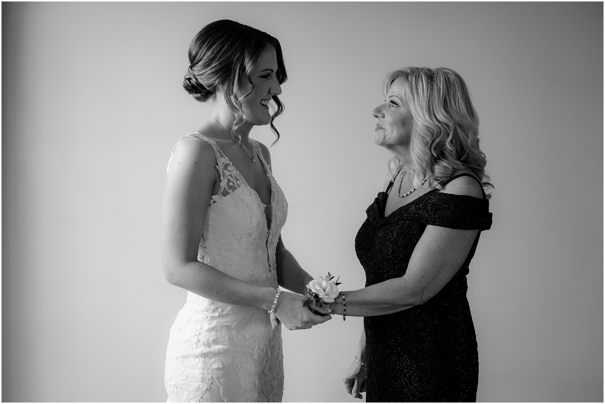 Bride getting ready before her winter wedding at Perona Farms Refinery.