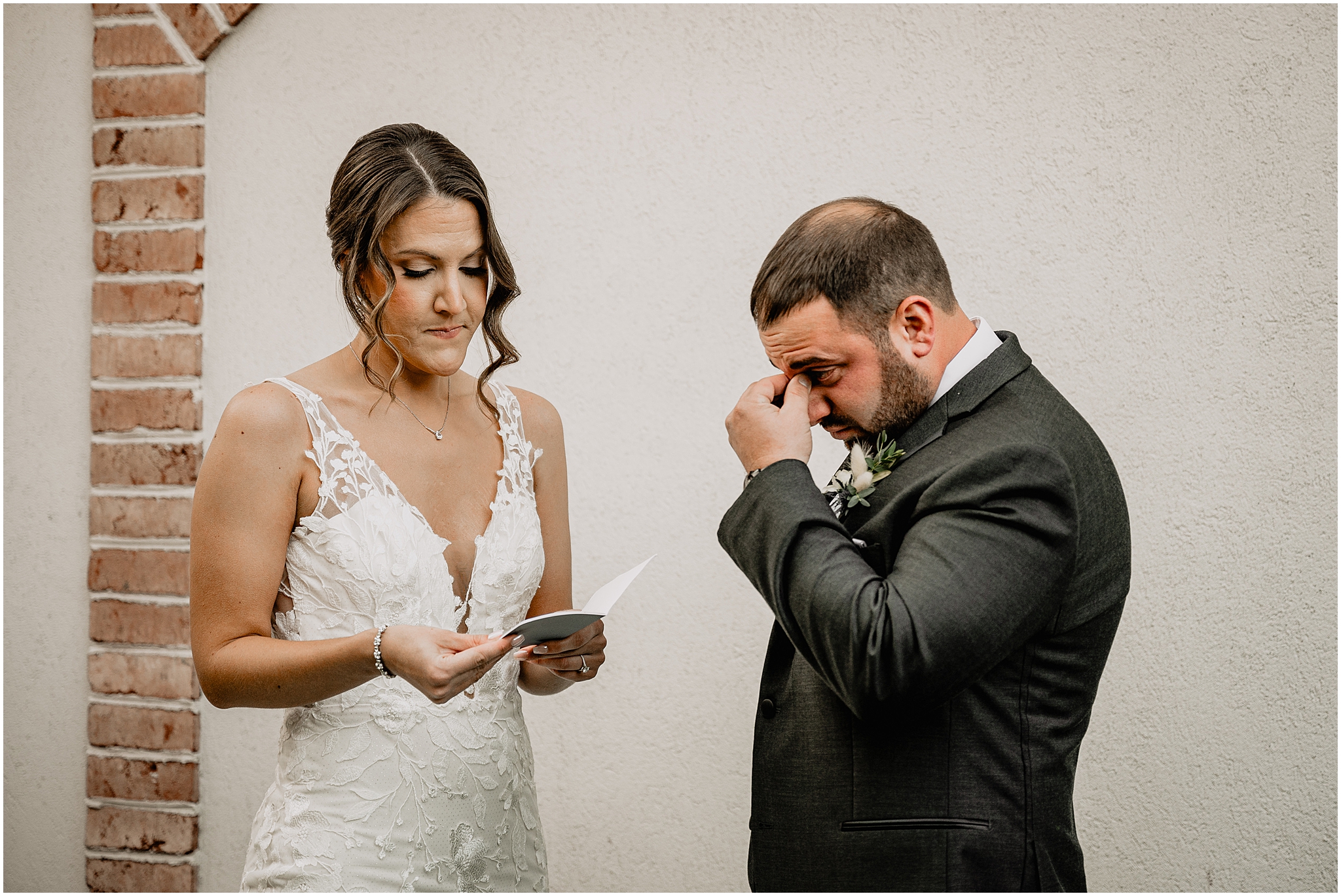 Couple before their winter wedding at Perona Farms Refinery.