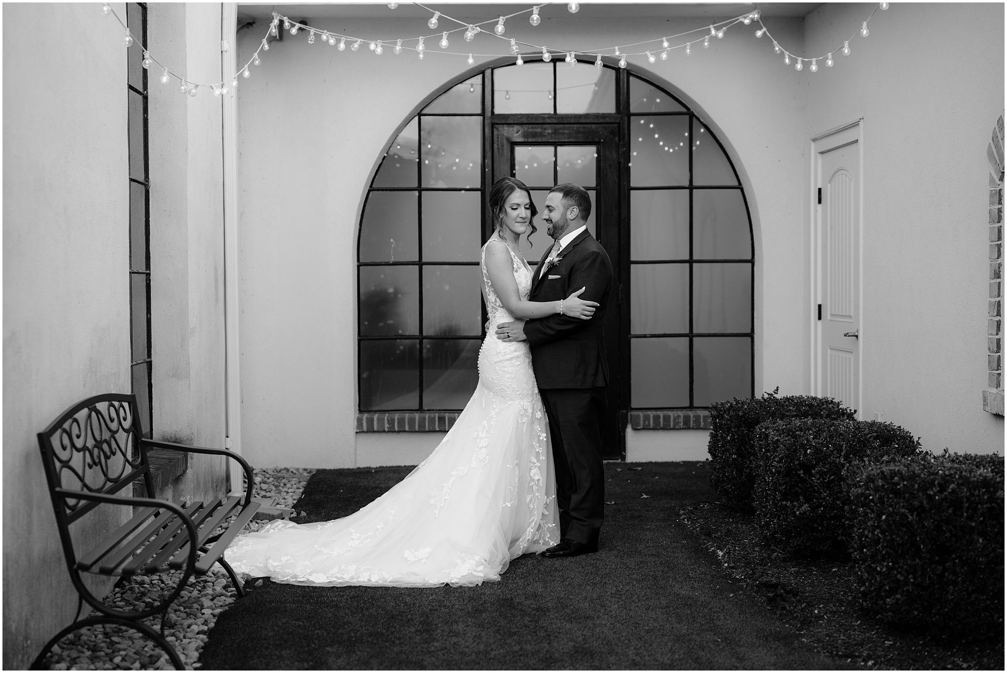 Couple before their winter wedding at Perona Farms Refinery.