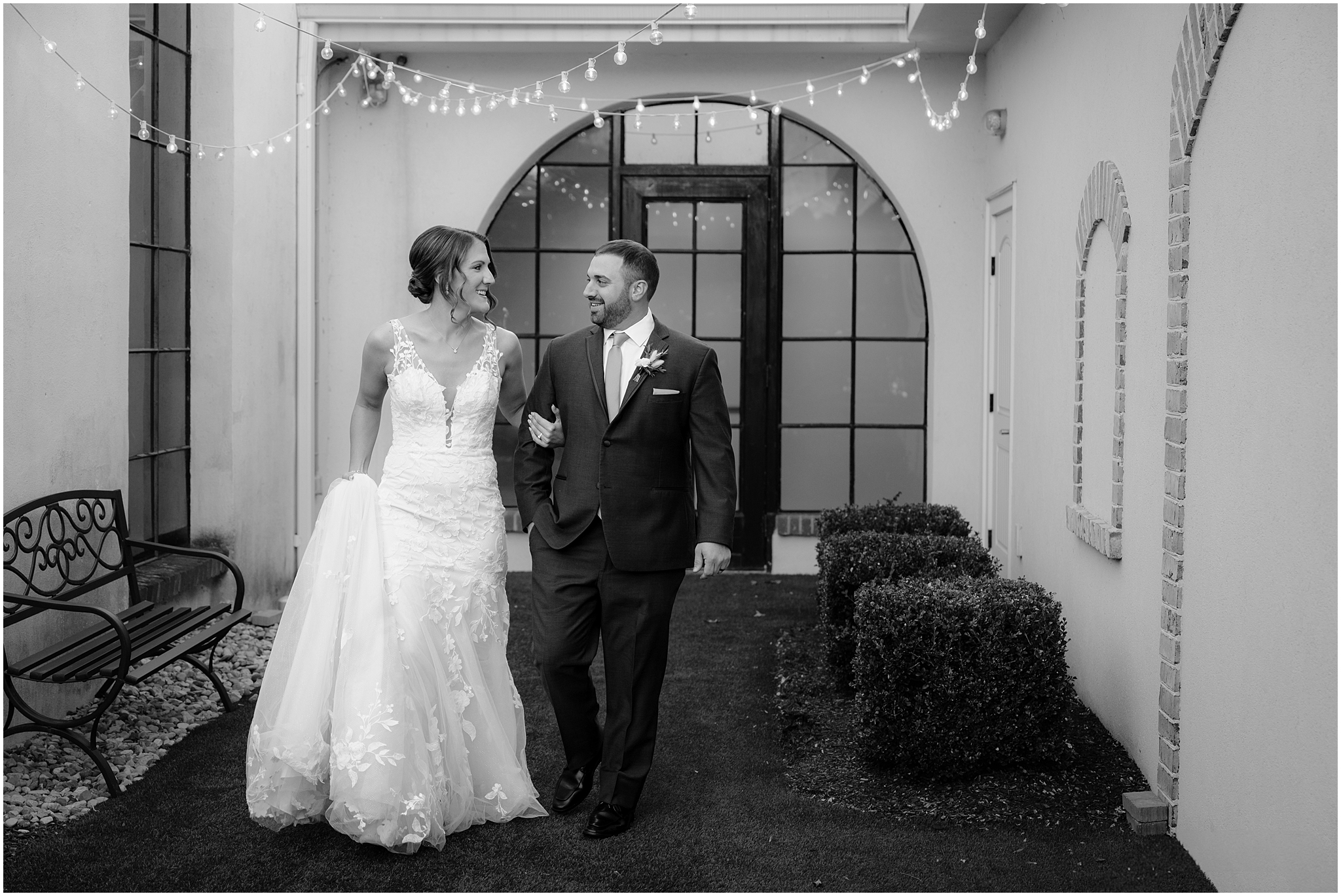 Couple before their winter wedding at Perona Farms Refinery.