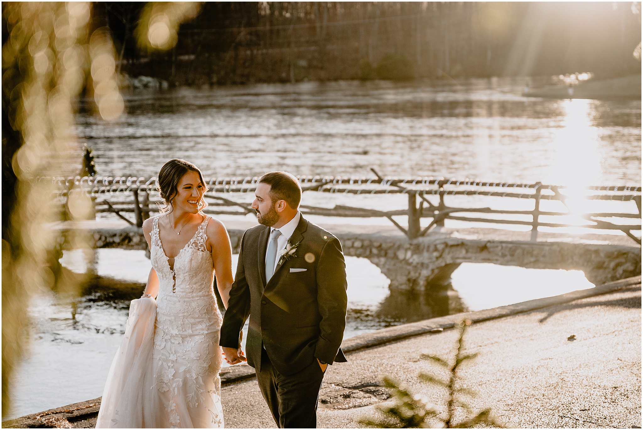 Couple before their winter wedding at Perona Farms Refinery.