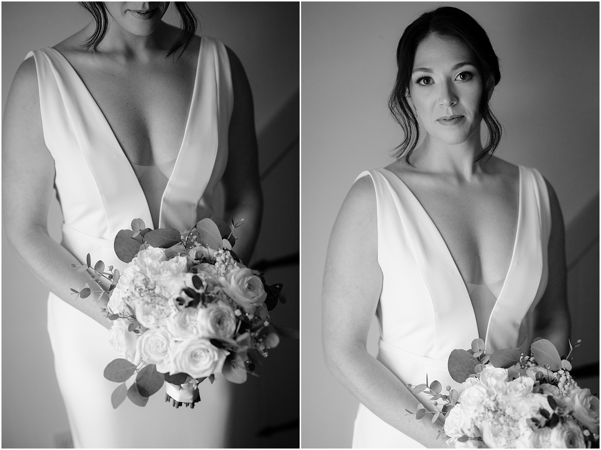 Bride before her winter wedding at The Barn at Perona Farms.