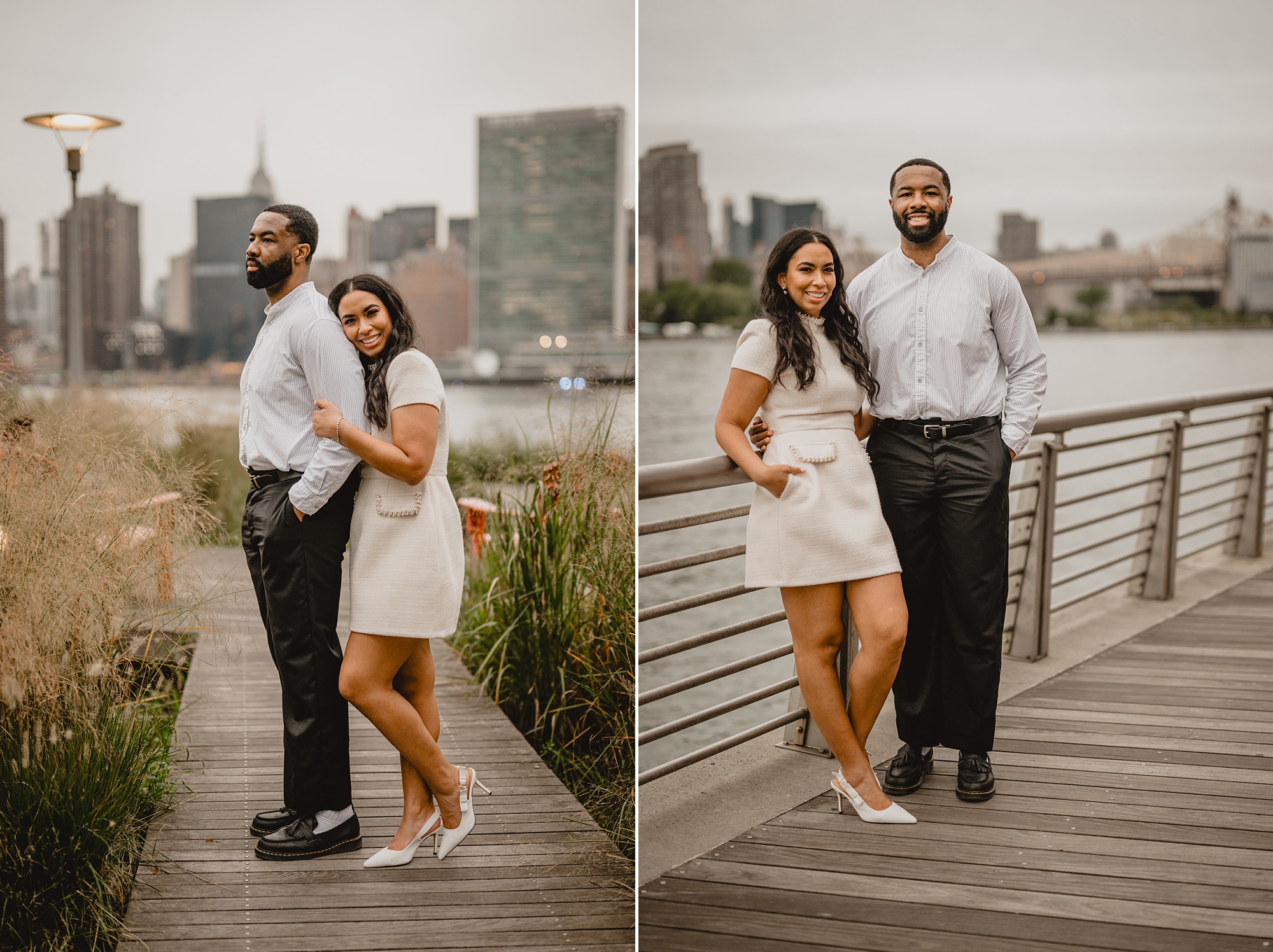 man and woman lean against railing along waterfront at Gantry State Park Plaza