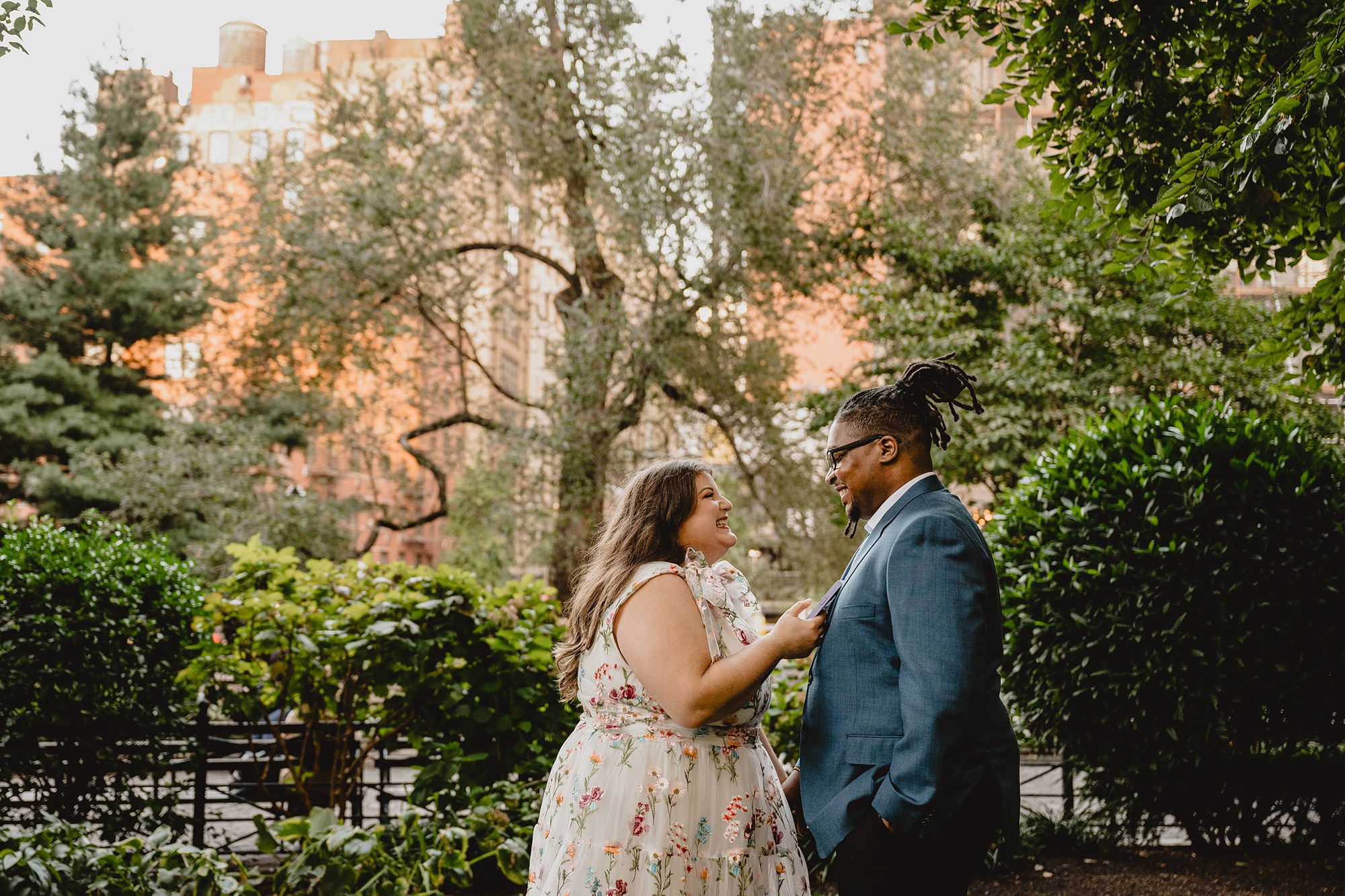 bride and groom have private moment in NYC park
