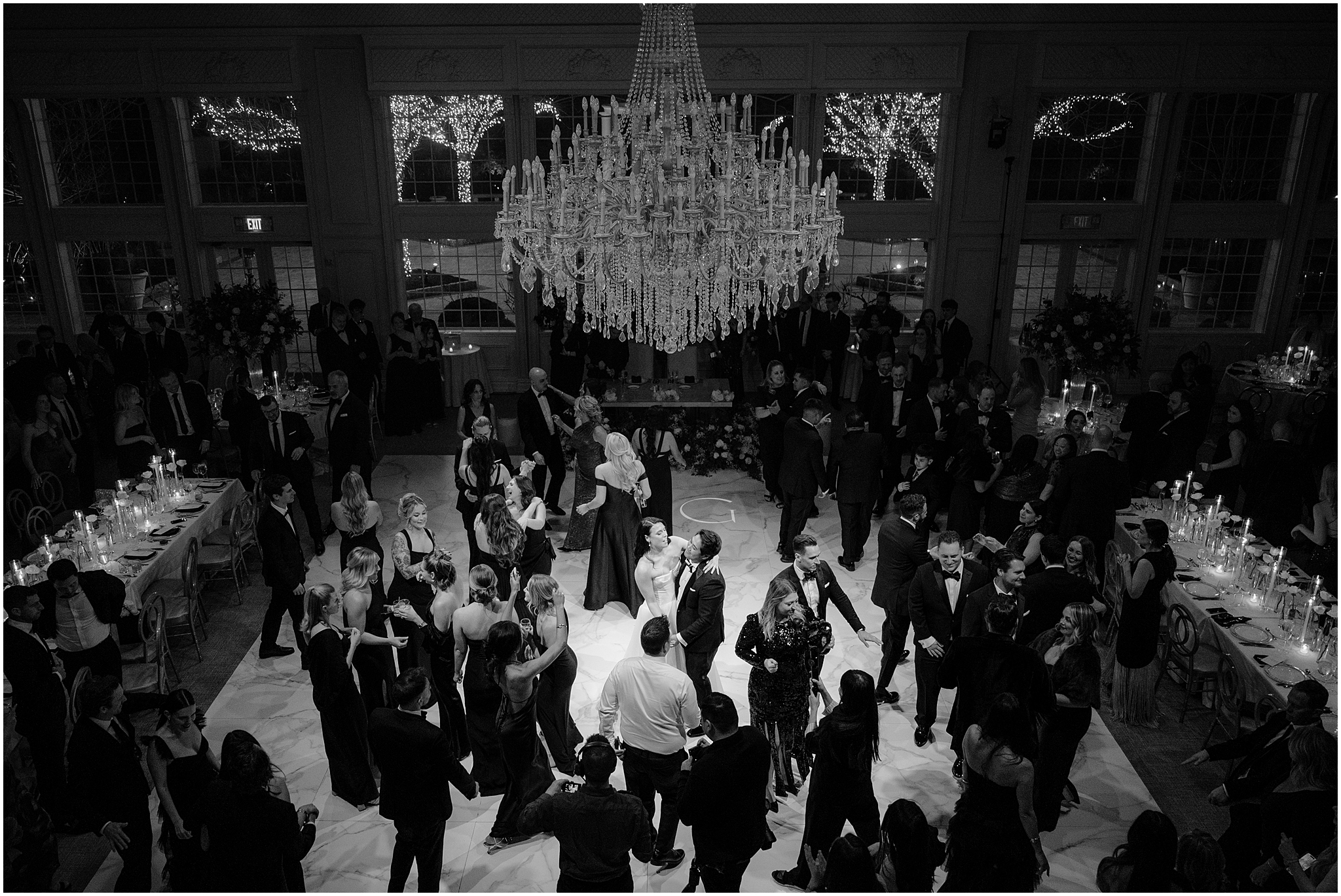 wedding guests dance during reception at the Estate at Florentine Gardens