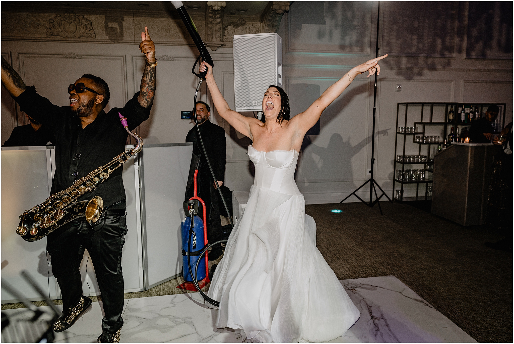 bride dances and sings with live band during River Vale NJ wedding reception
