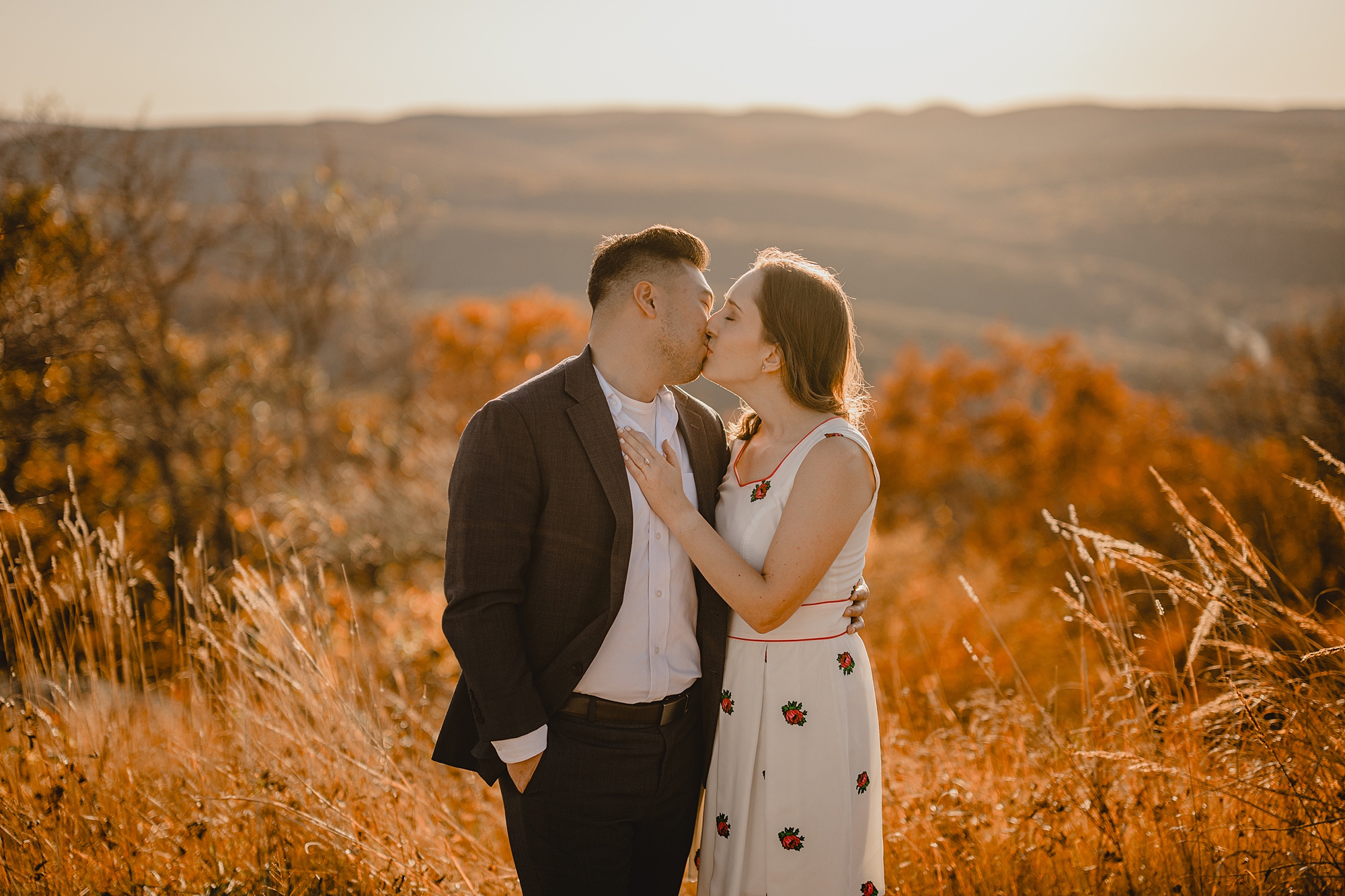 man and woman kiss on top of Bear Mountain in the Hudson Valley