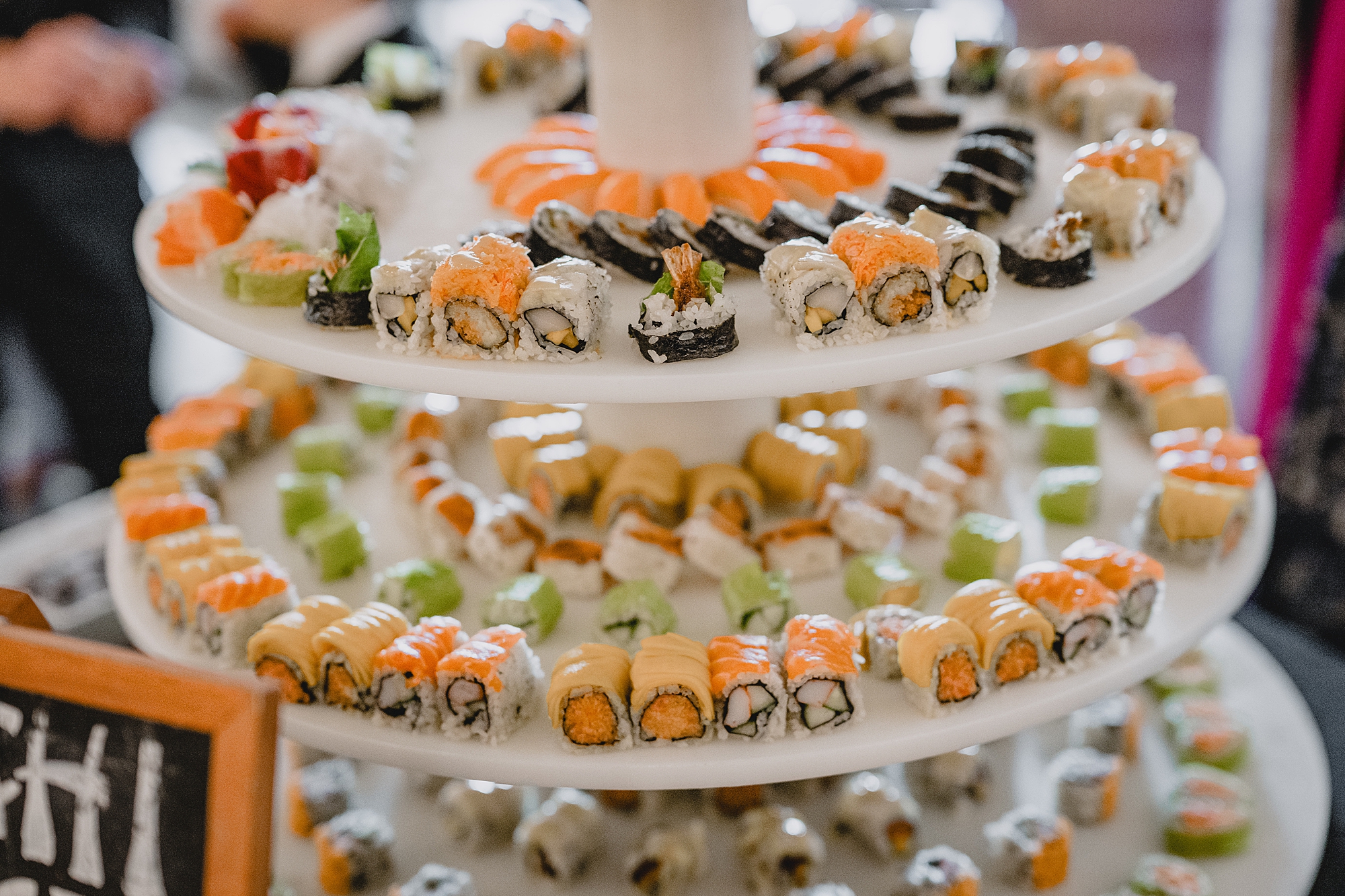 sushi display for reception at the Refinery at Perona Farms