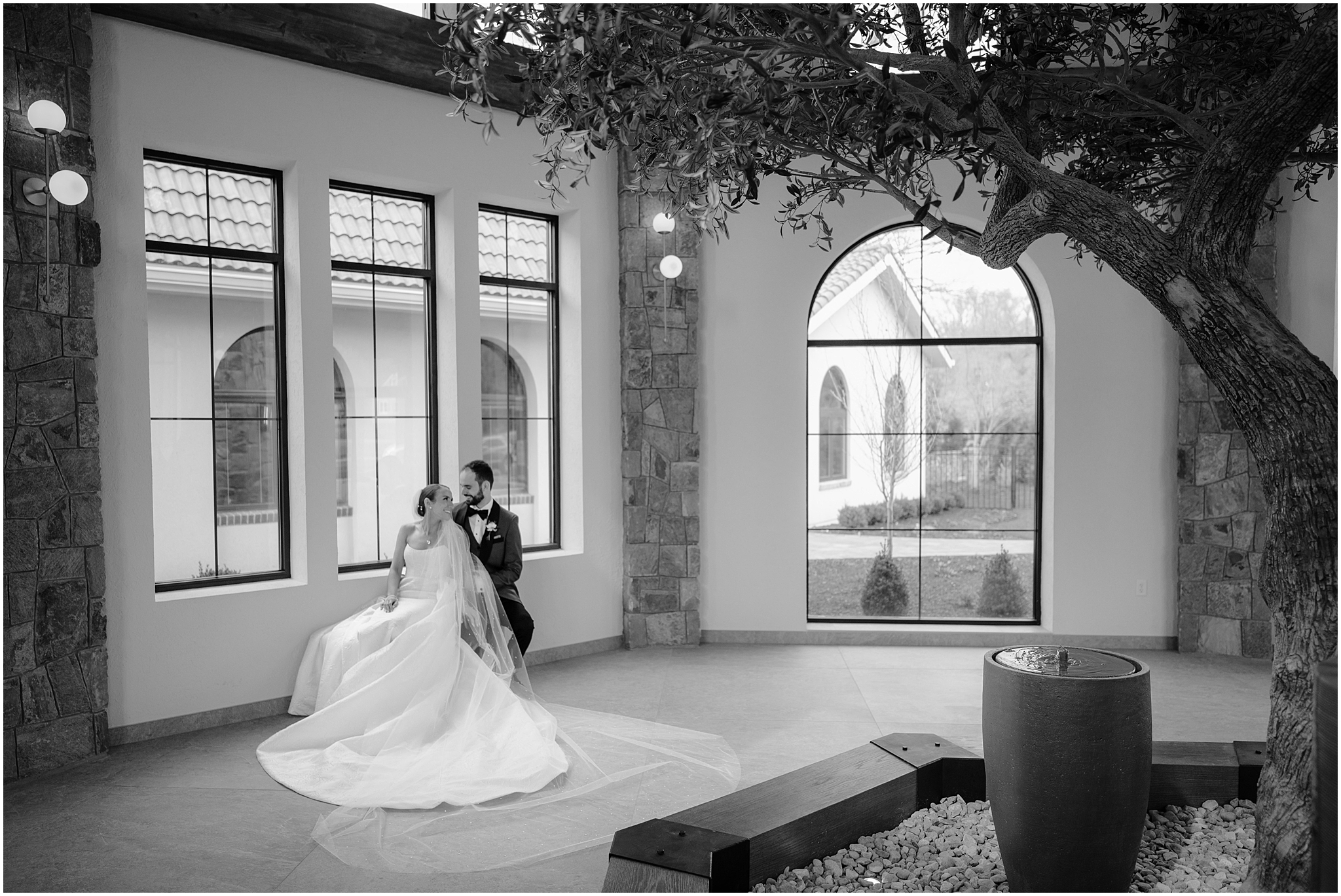 Couple smiling on their wedding day at Perona Farms.