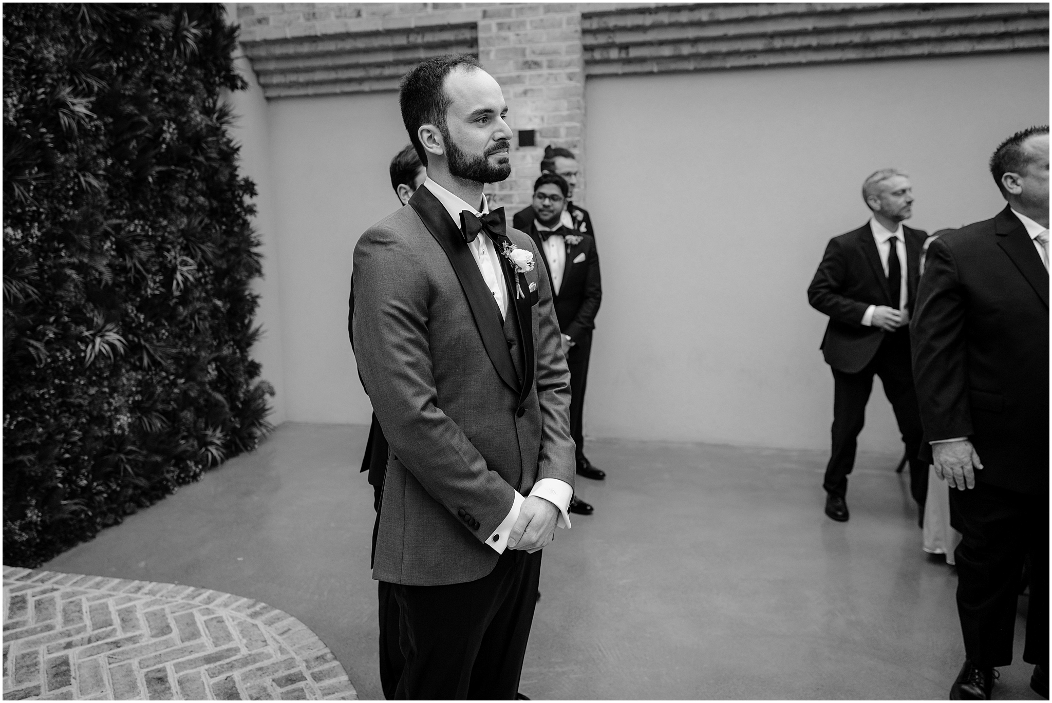 Groom waiting at the aisle for the bride at Perona Farms.