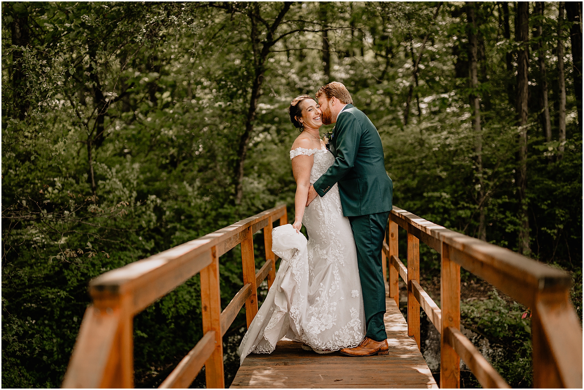 couple at their colorful wedding at Camp Lindenmere