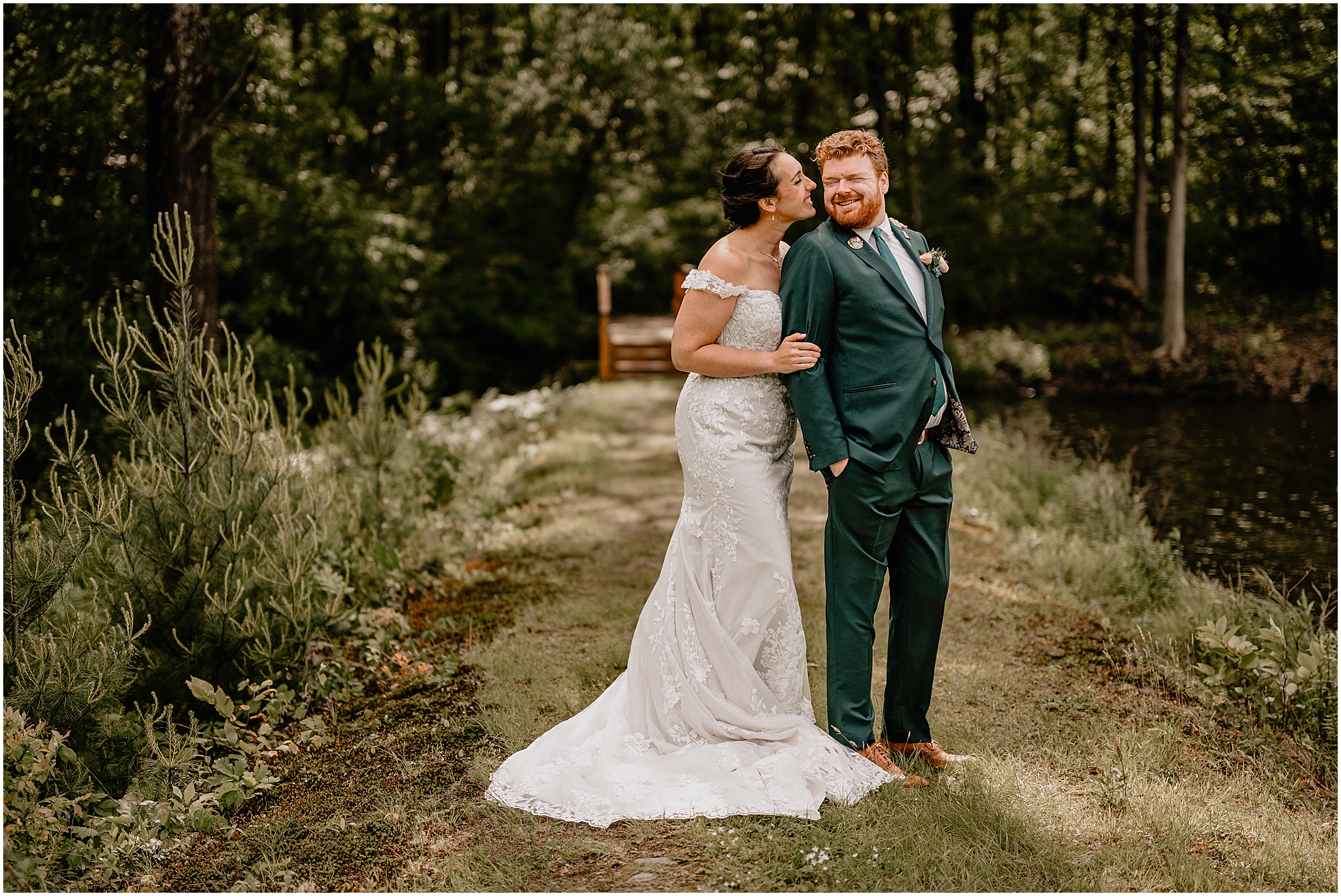 couple at their colorful wedding at Camp Lindenmere