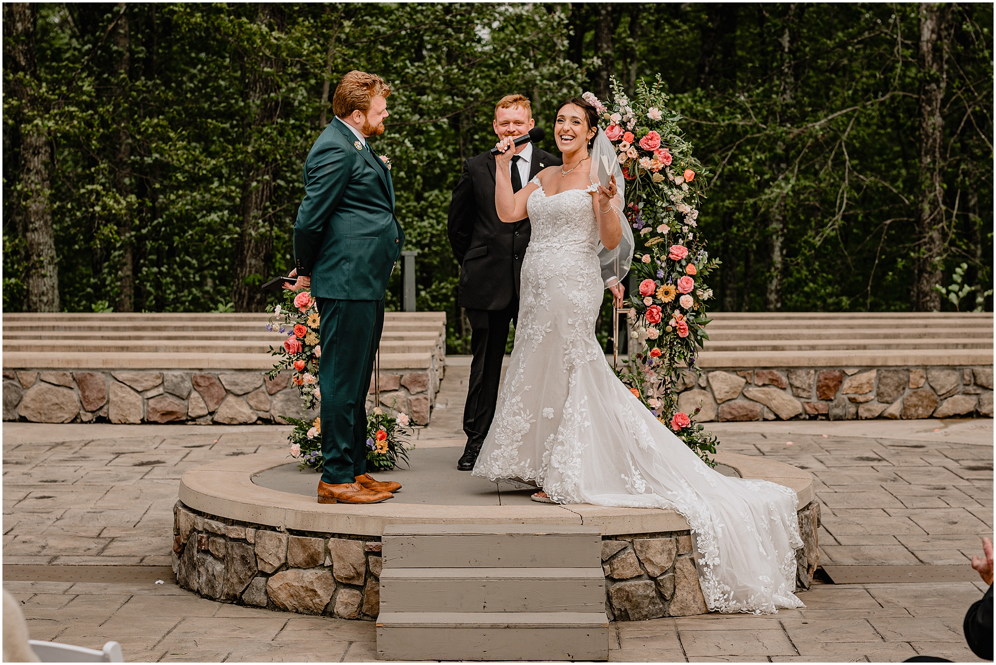 couple's colorful wedding ceremony at Camp Lindenmere