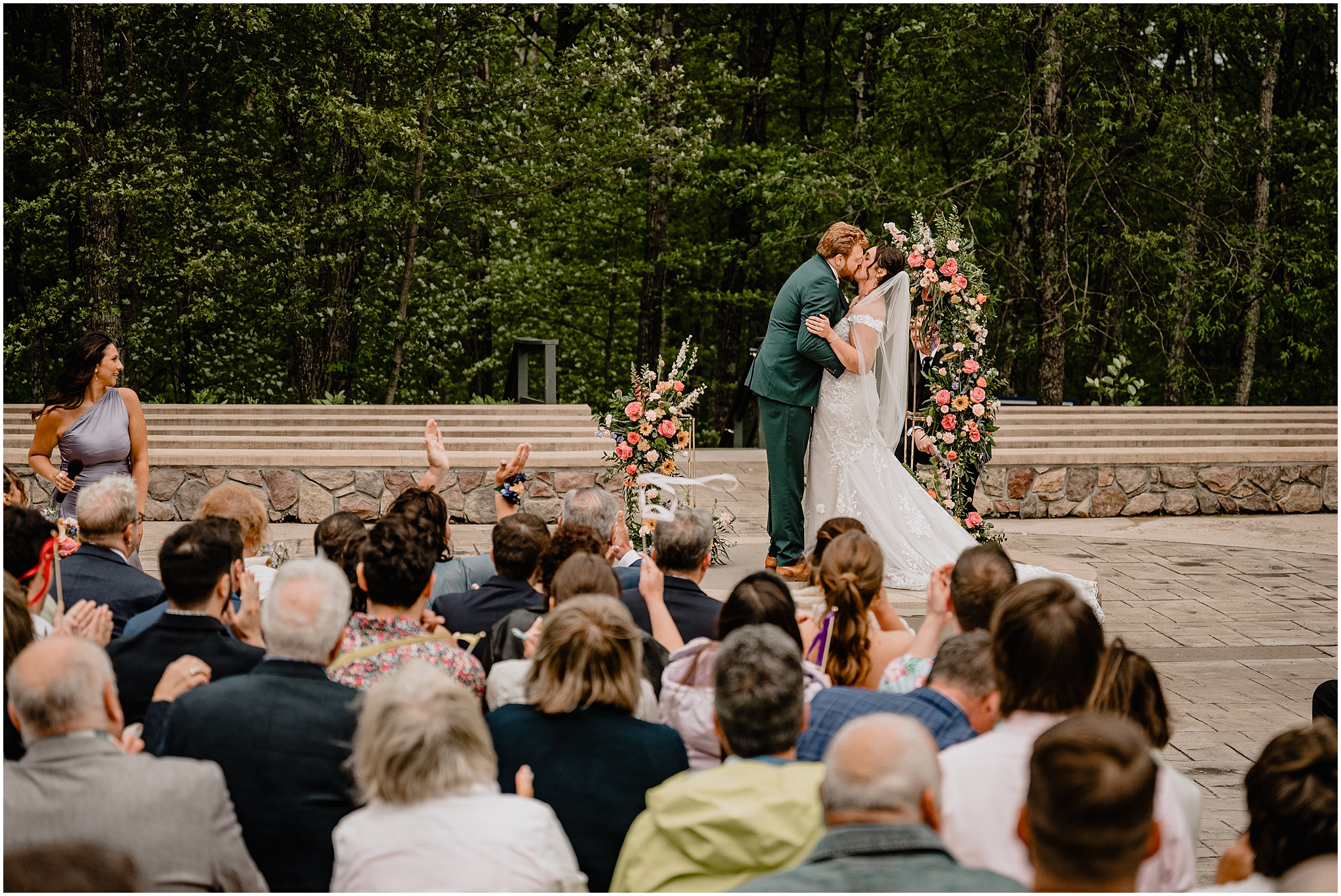 couple's colorful wedding ceremony at Camp Lindenmere