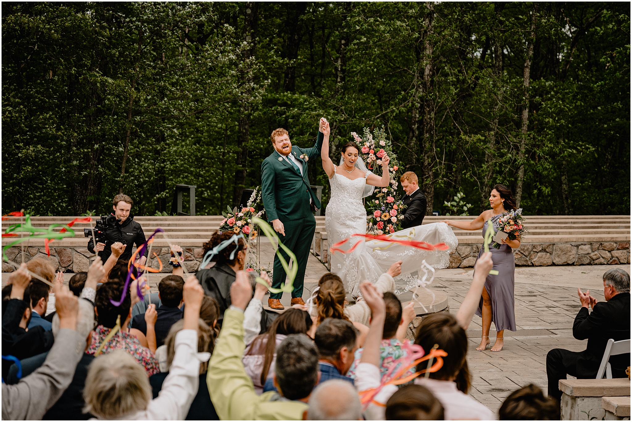 couple's colorful wedding ceremony at Camp Lindenmere