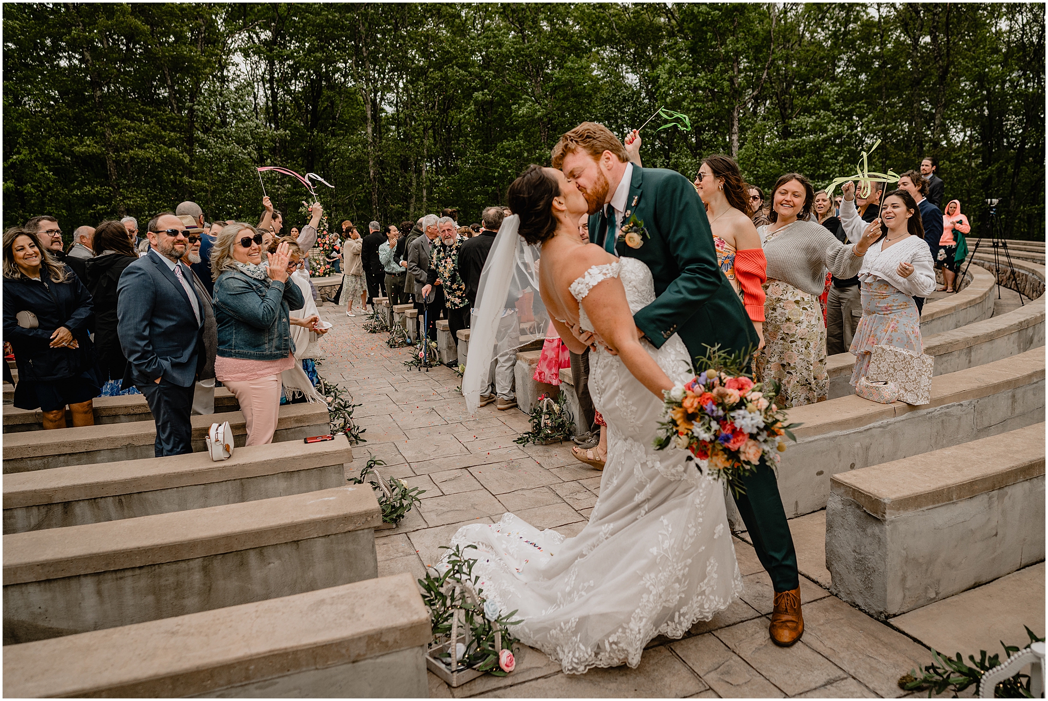 couple's colorful wedding ceremony at Camp Lindenmere