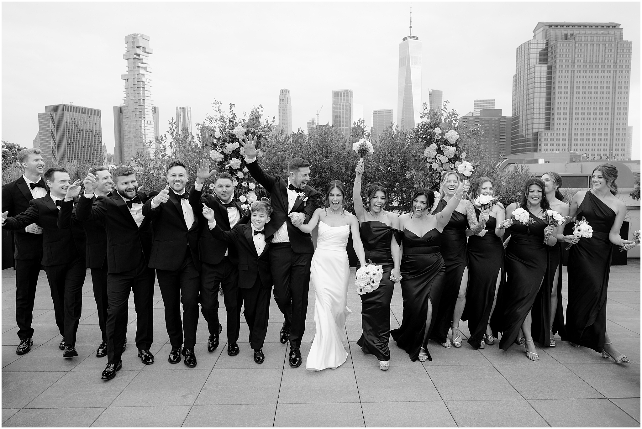 couple and the entourage at their Tribeca Rooftop wedding