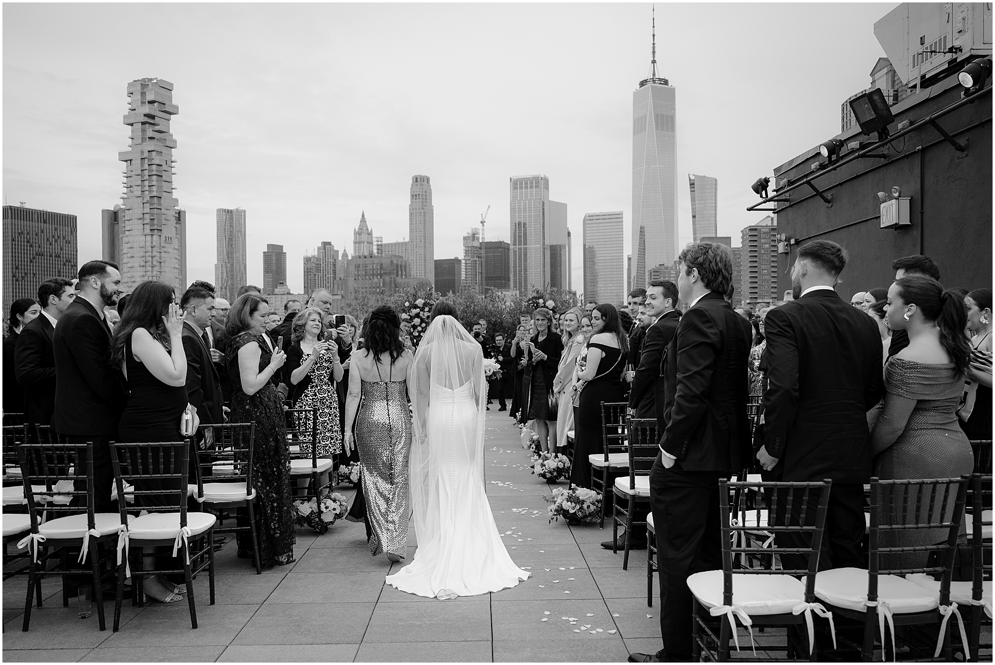 bride walking down the aisle at their Tribeca Rooftop wedding
