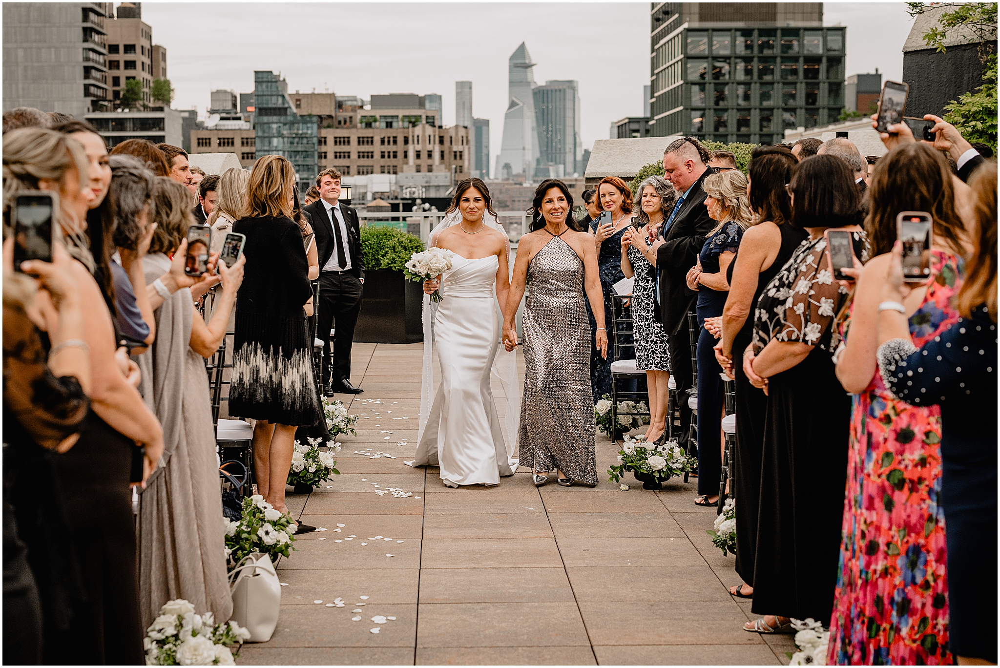 bride walking down the aisle at their Tribeca Rooftop wedding