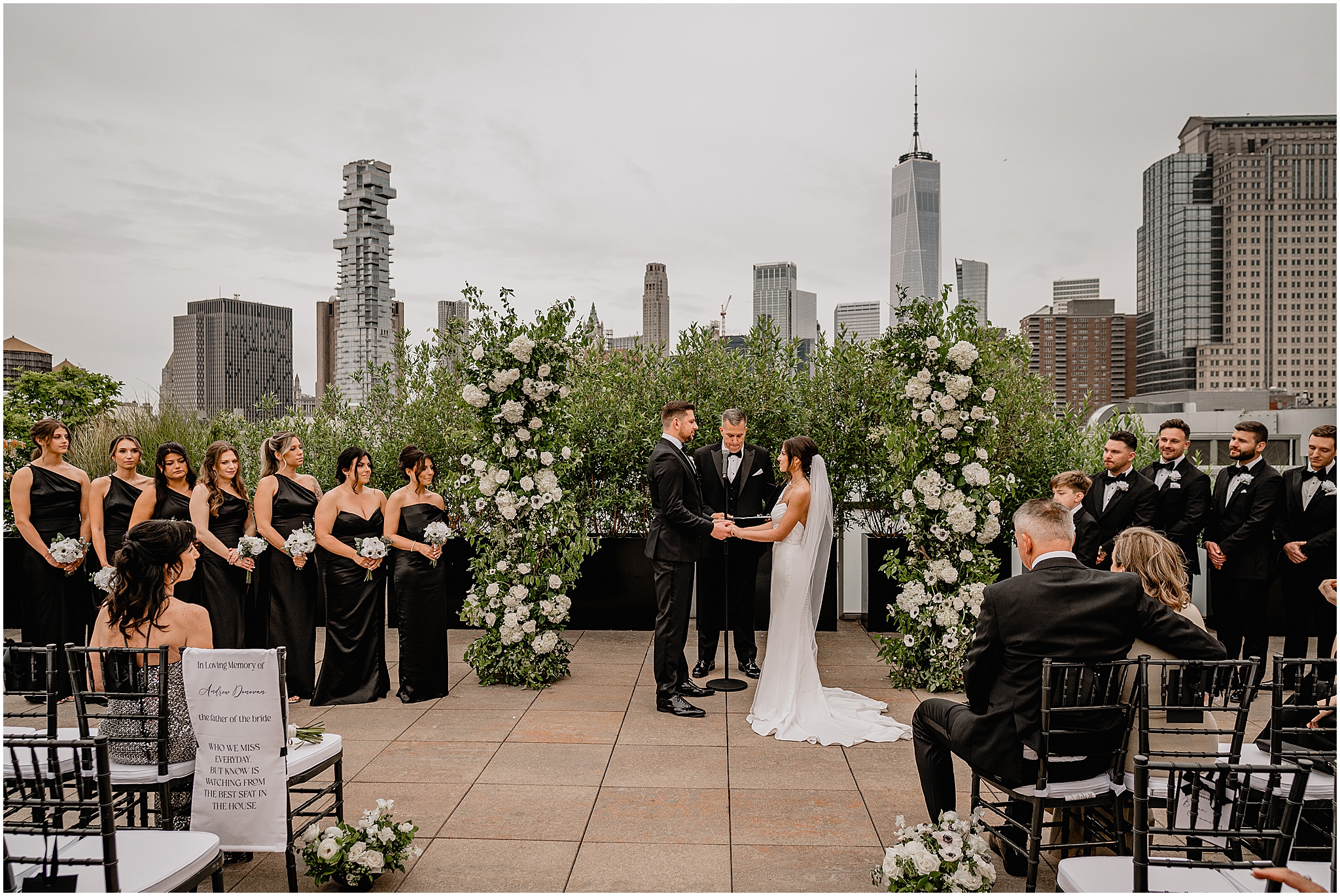 couple at their Tribeca Rooftop wedding ceremony