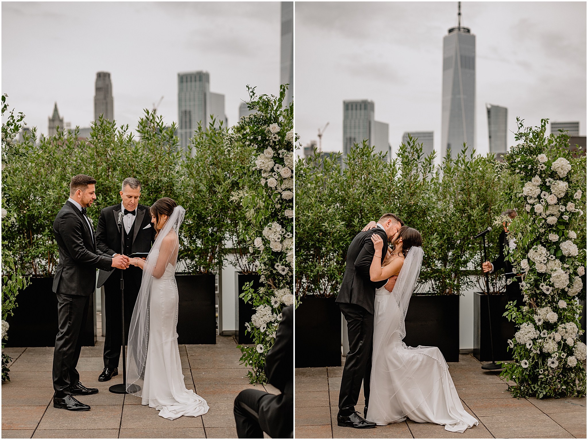couple at their Tribeca Rooftop wedding ceremony