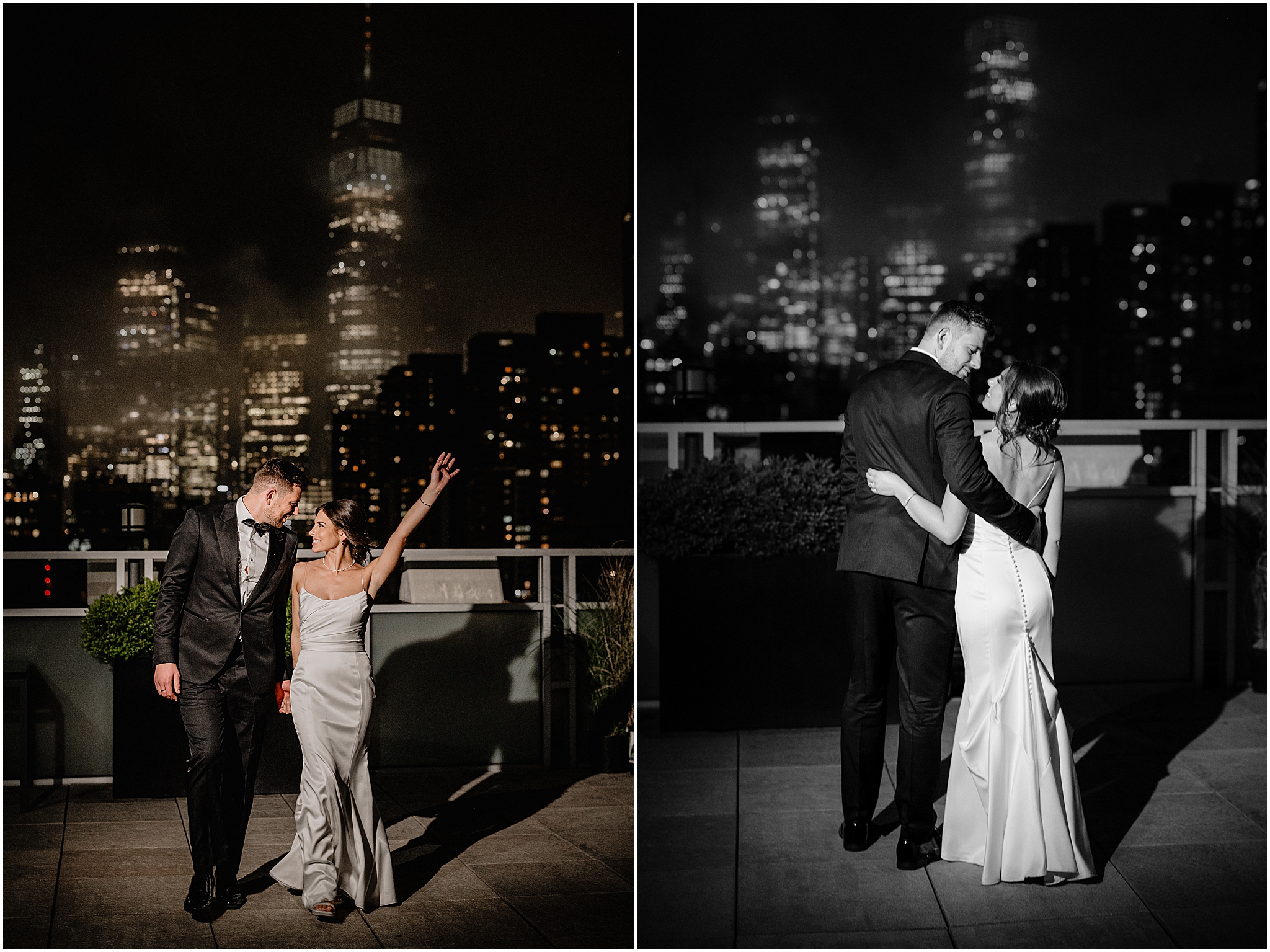 couple at their Tribeca Rooftop wedding reception