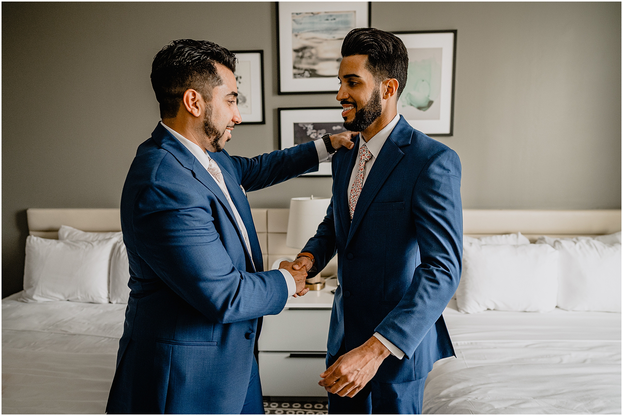 Groom getting ready with his groomsman before the unforgettable Porta Montclair wedding.