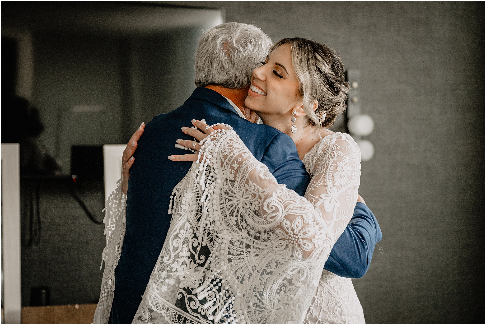 Bride first look with parents before the Unforgettable Porta Montclair Wedding.