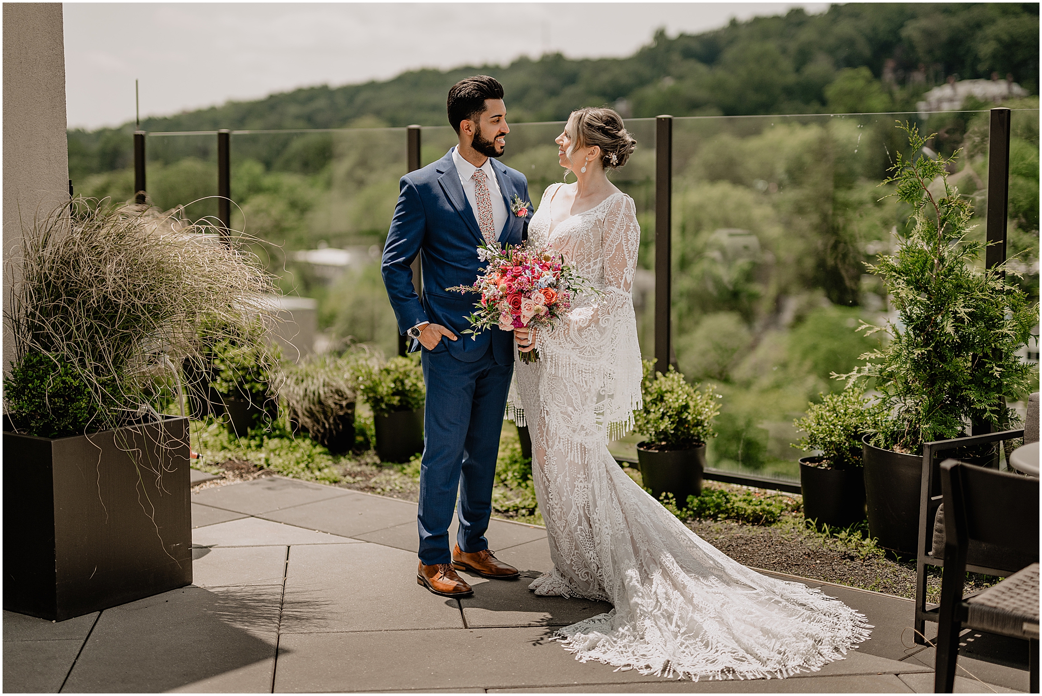 Bride and groom at their unforgettable Porta Montclair wedding.