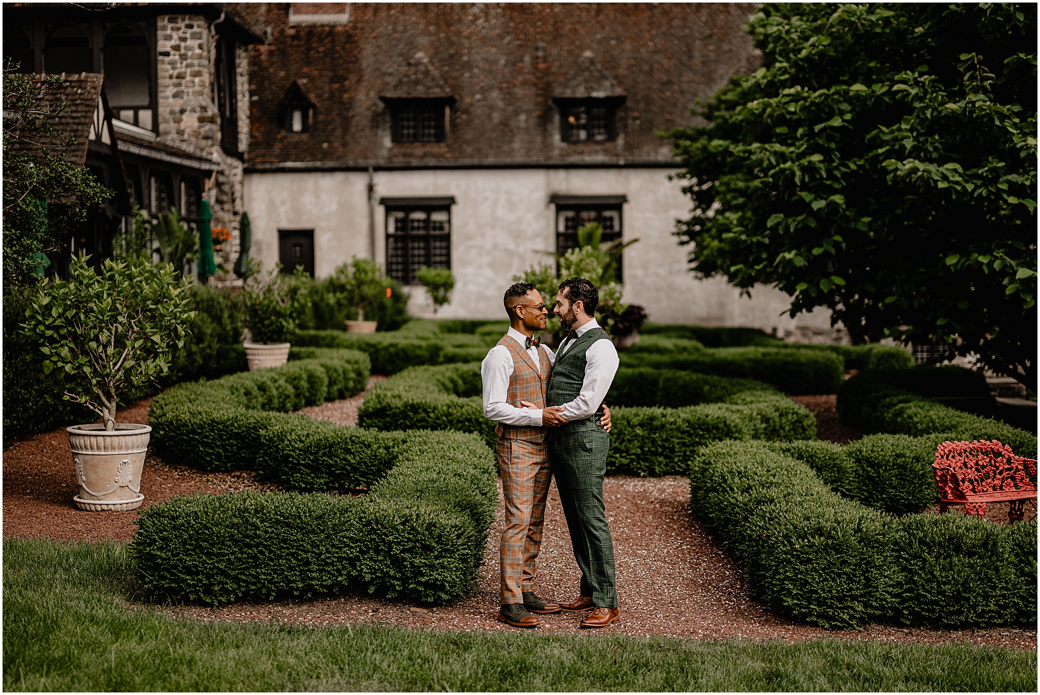 Couple lovingly gazing at each other during their Joyful Pleasantdale Chateau Wedding, capturing a timeless and romantic moment.