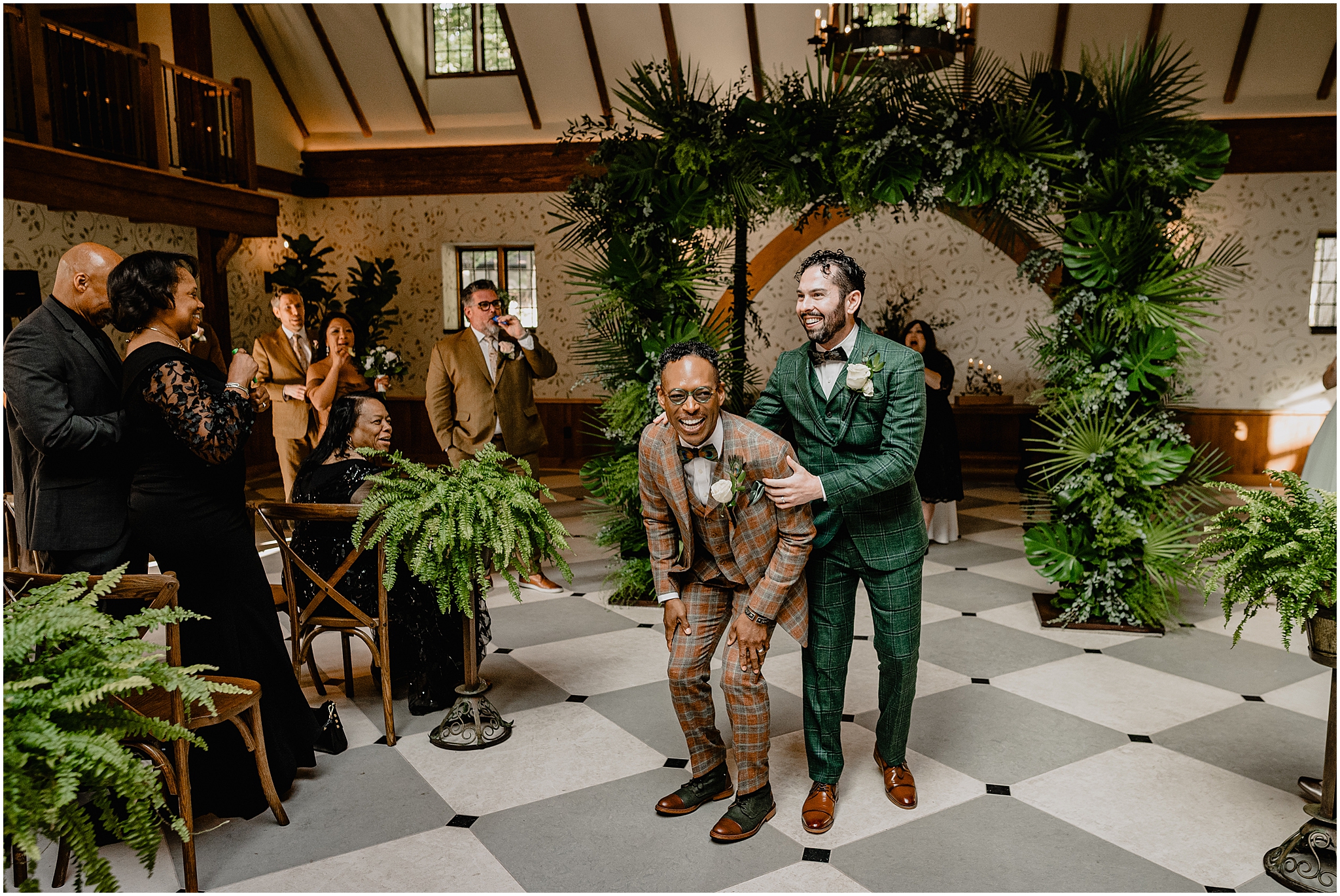 Couple happily laughing during their Joyful Pleasantdale Chateau Wedding, capturing an emotional and heartfelt moment.