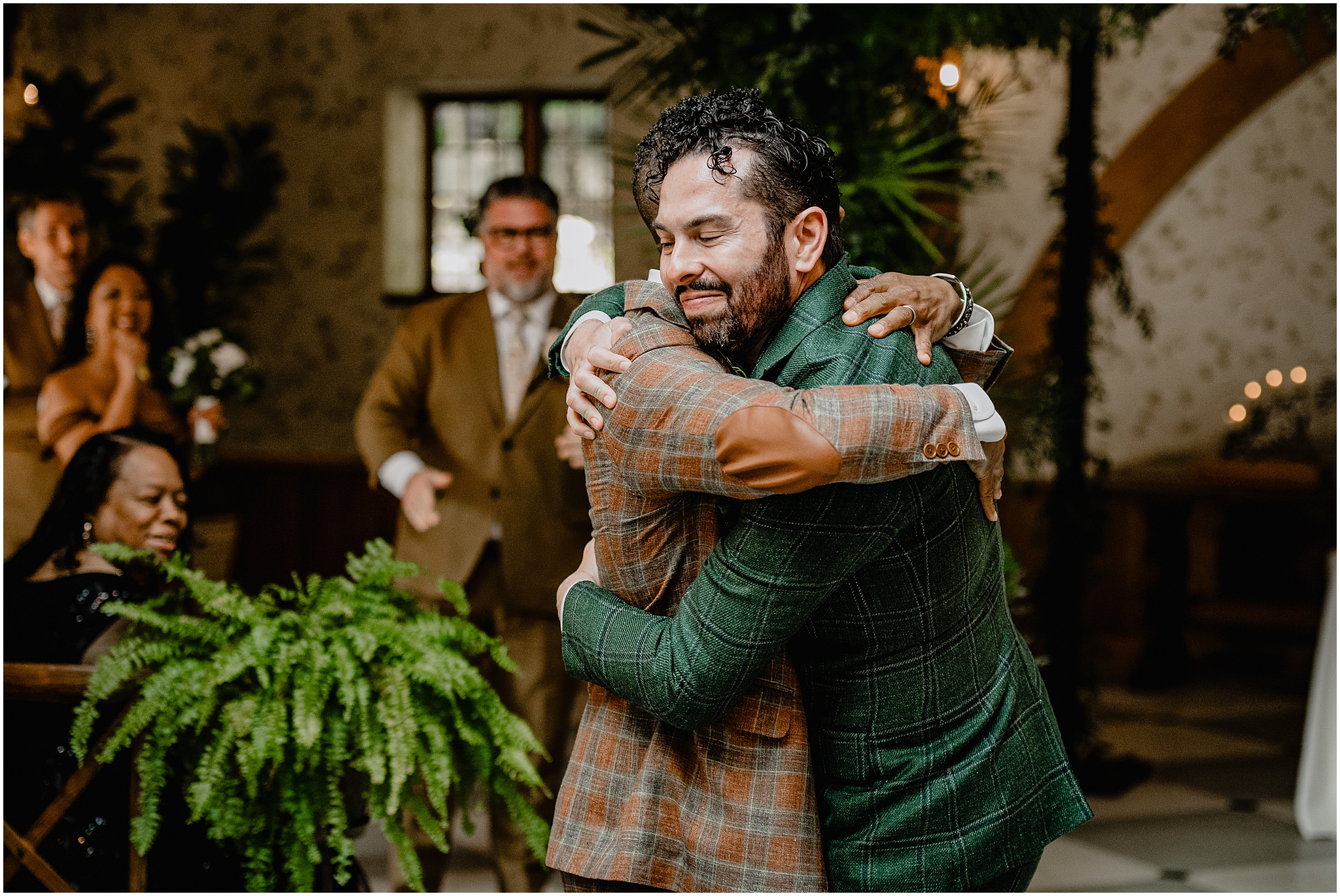 Couple hugging each other during their Joyful Pleasantdale Chateau Wedding, capturing a tender and romantic moment.