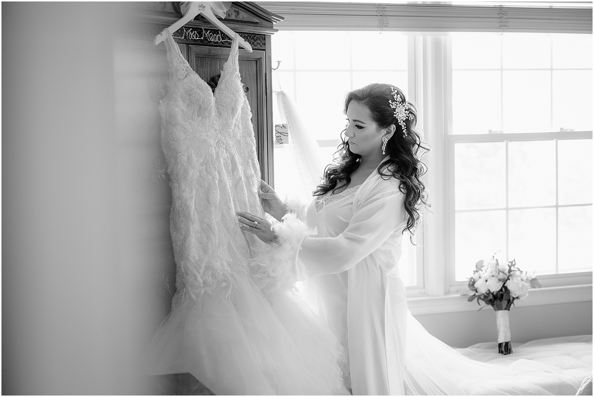 Bride getting ready before her Summer Park Chateau Wedding, highlighting the elegant bridal details.