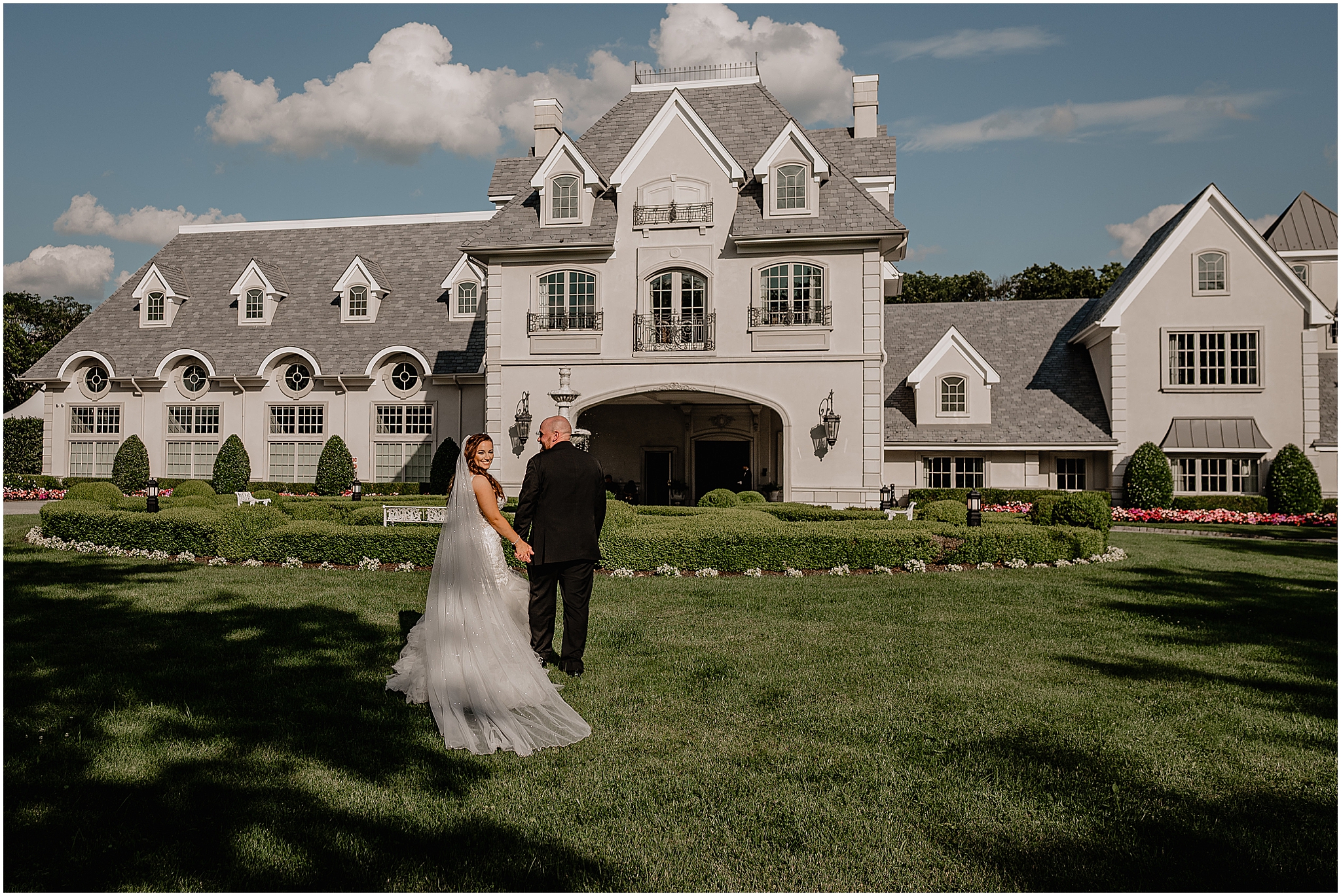 Couple at their Summer Park Chateau Wedding, capturing a timeless and romantic moment together.