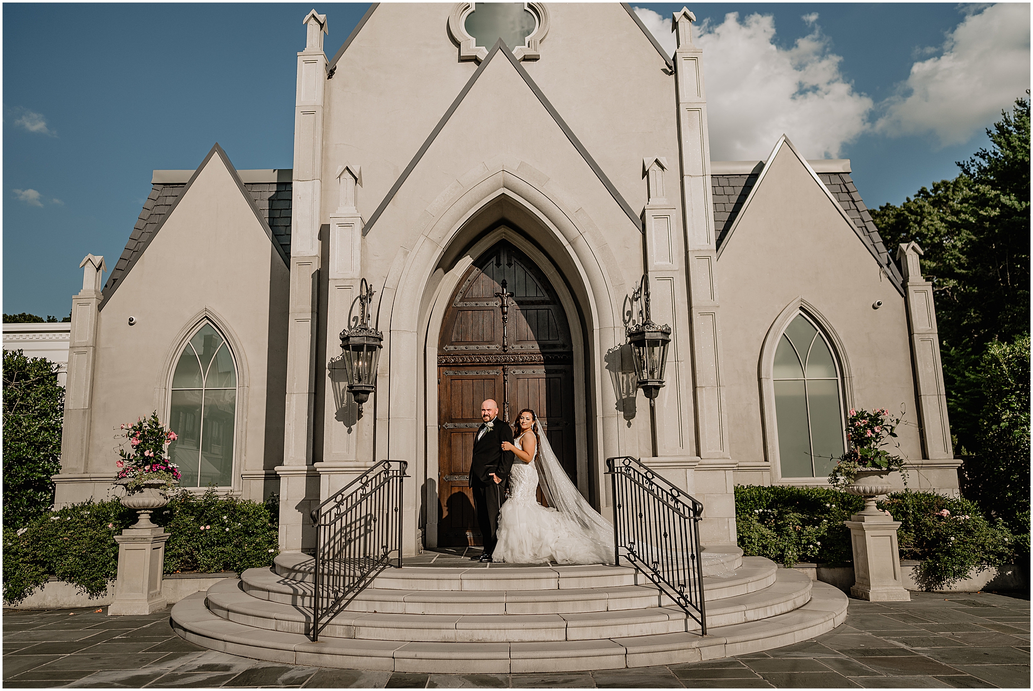 Couple at their Summer Park Chateau Wedding, capturing a timeless and romantic moment together.