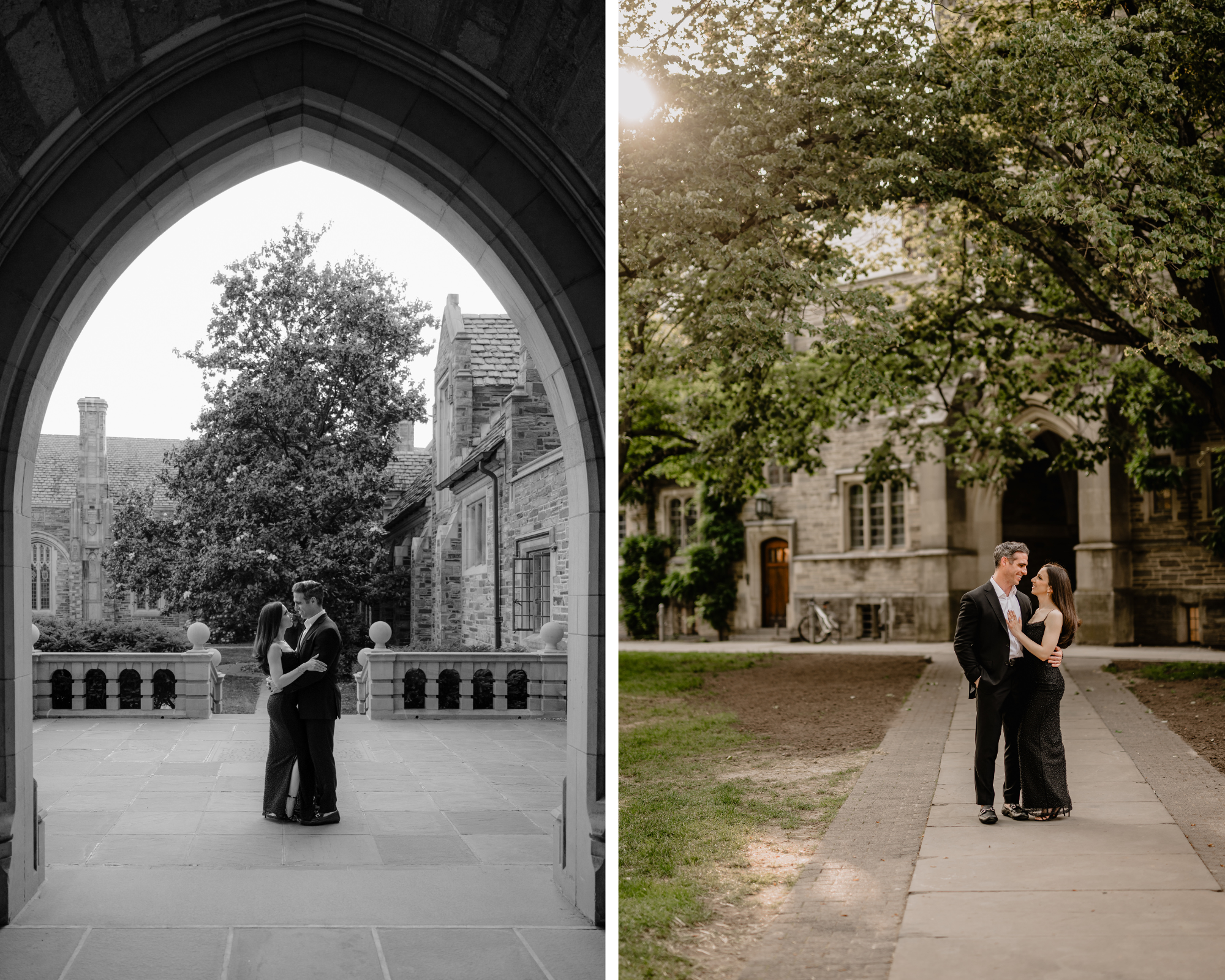Couple sharing an intimate moment in beautiful scenery during their Princeton University engagement session.