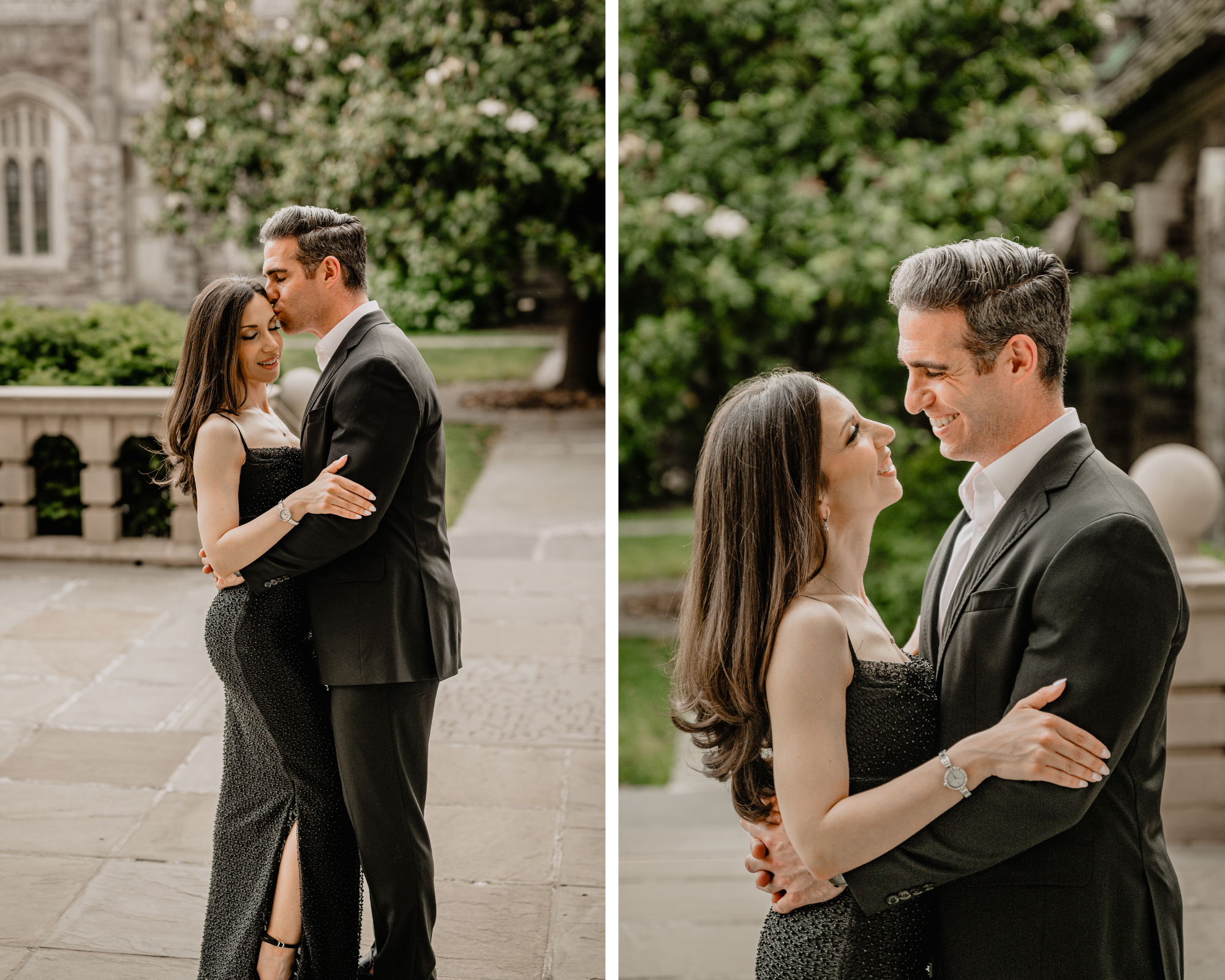 Engaged couple sharing a romantic moment during their Princeton University engagement session.