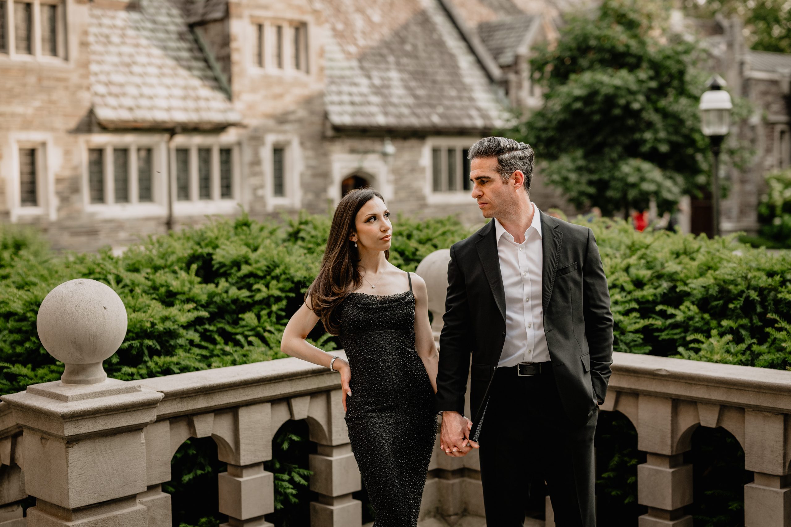 Engaged couple sharing a romantic moment during their Princeton University engagement session.