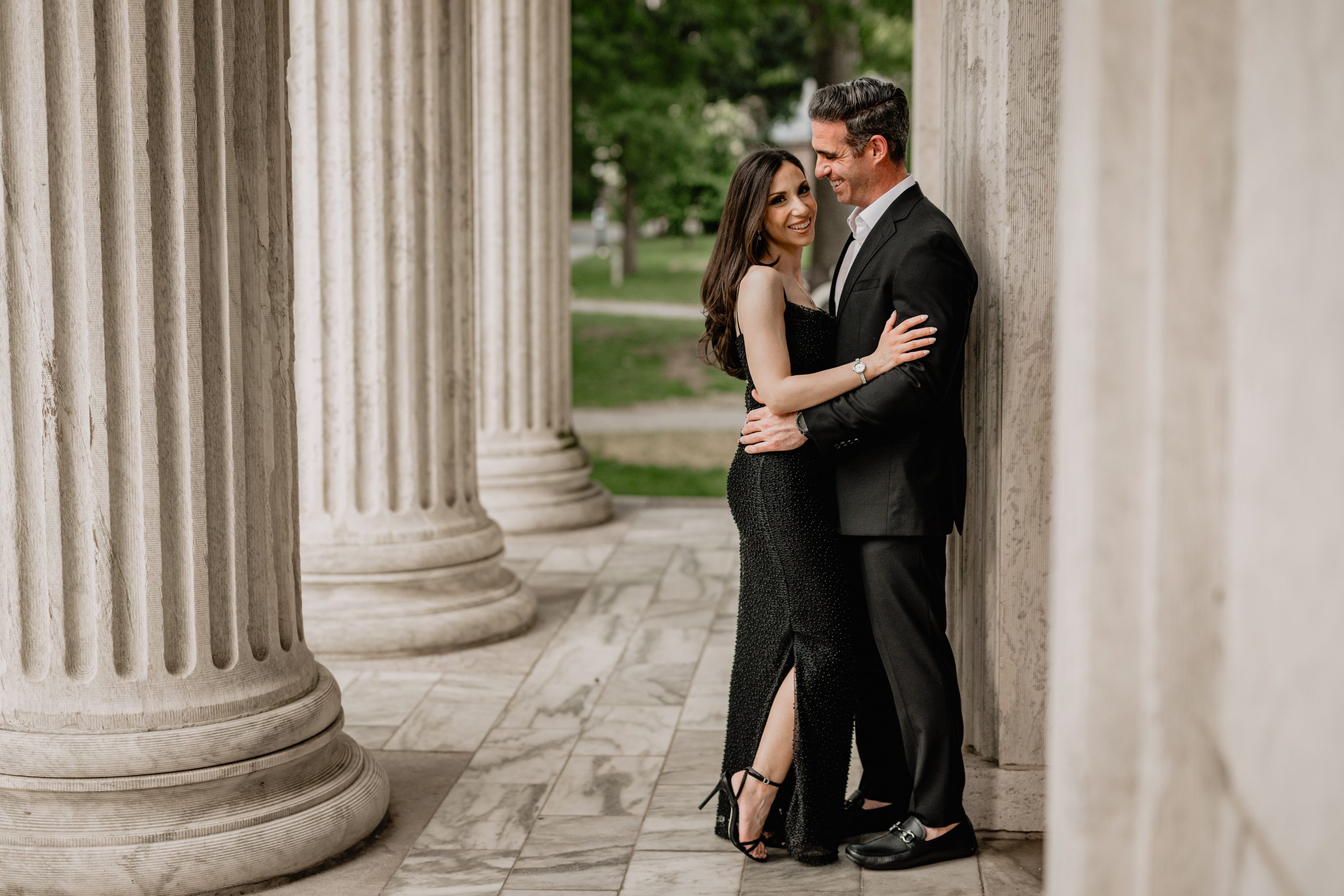 Engaged couple sharing a romantic moment during their Princeton University engagement session.