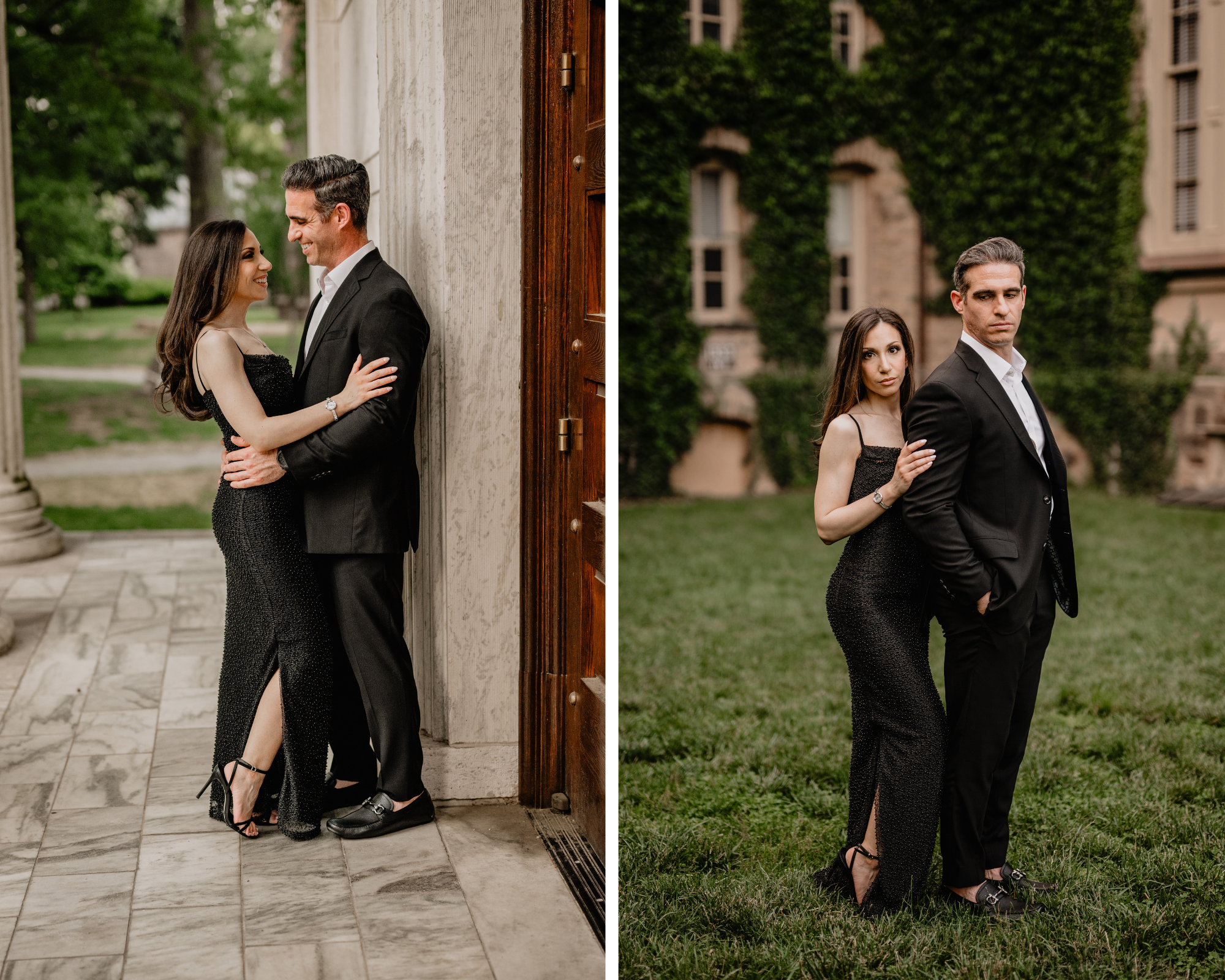 Engaged couple sharing a romantic moment during their Princeton University engagement session.