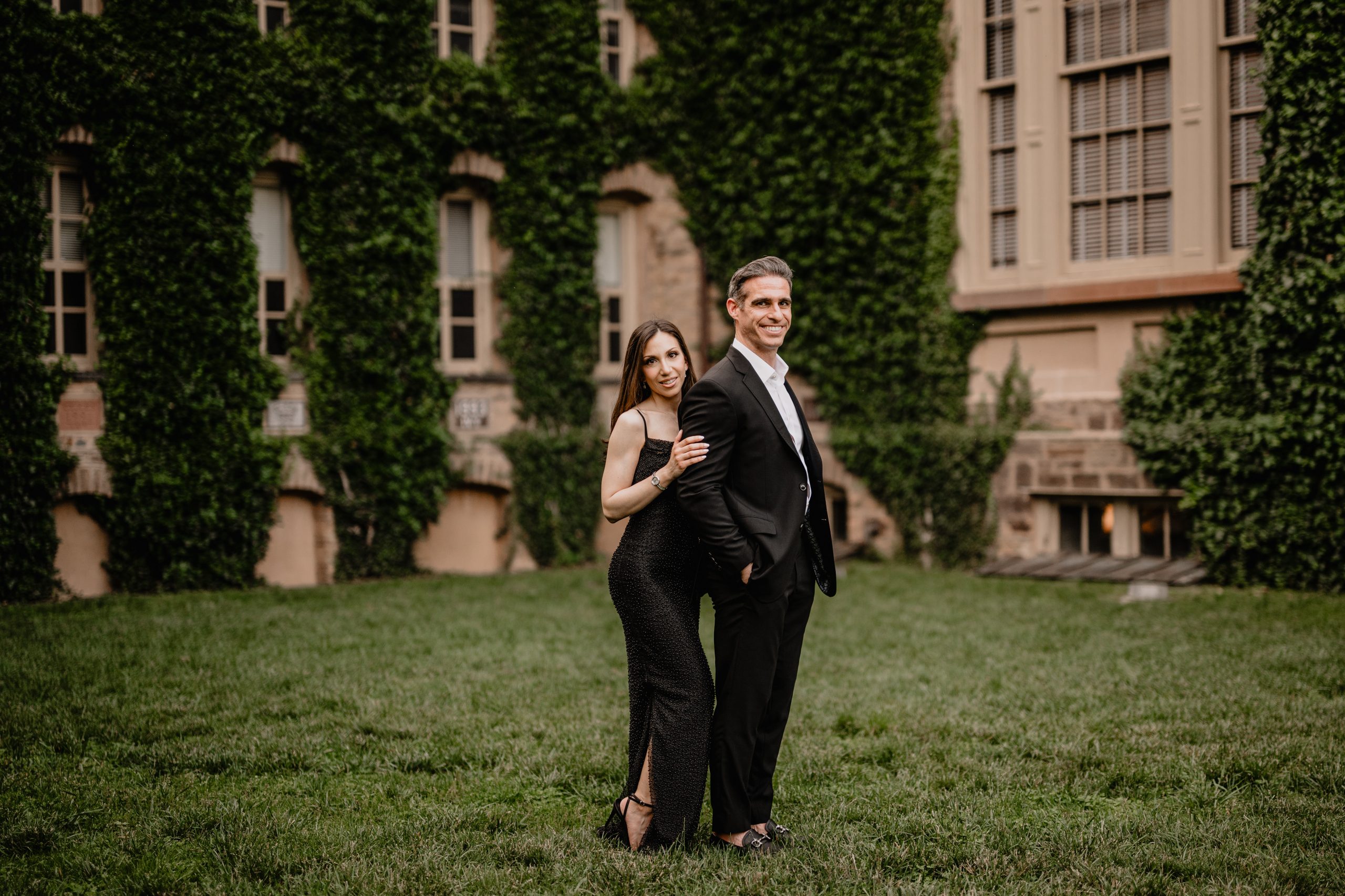 Engaged couple sharing a romantic moment during their Princeton University engagement session.