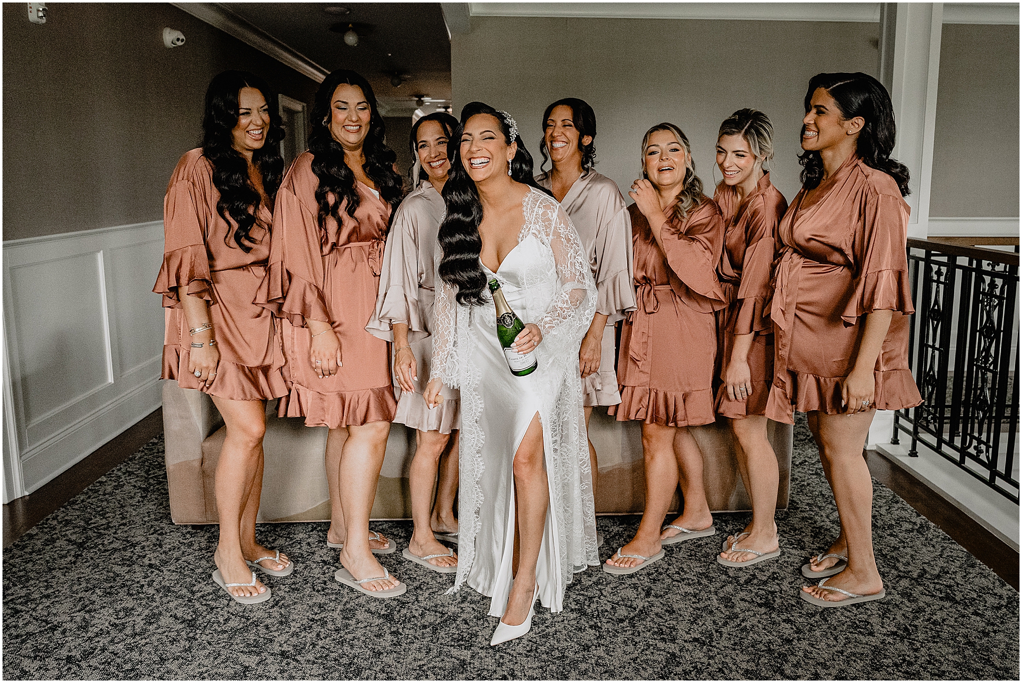 Bride with her bridesmaids at their Wedding at the Tilling House in Eatontown, NJ