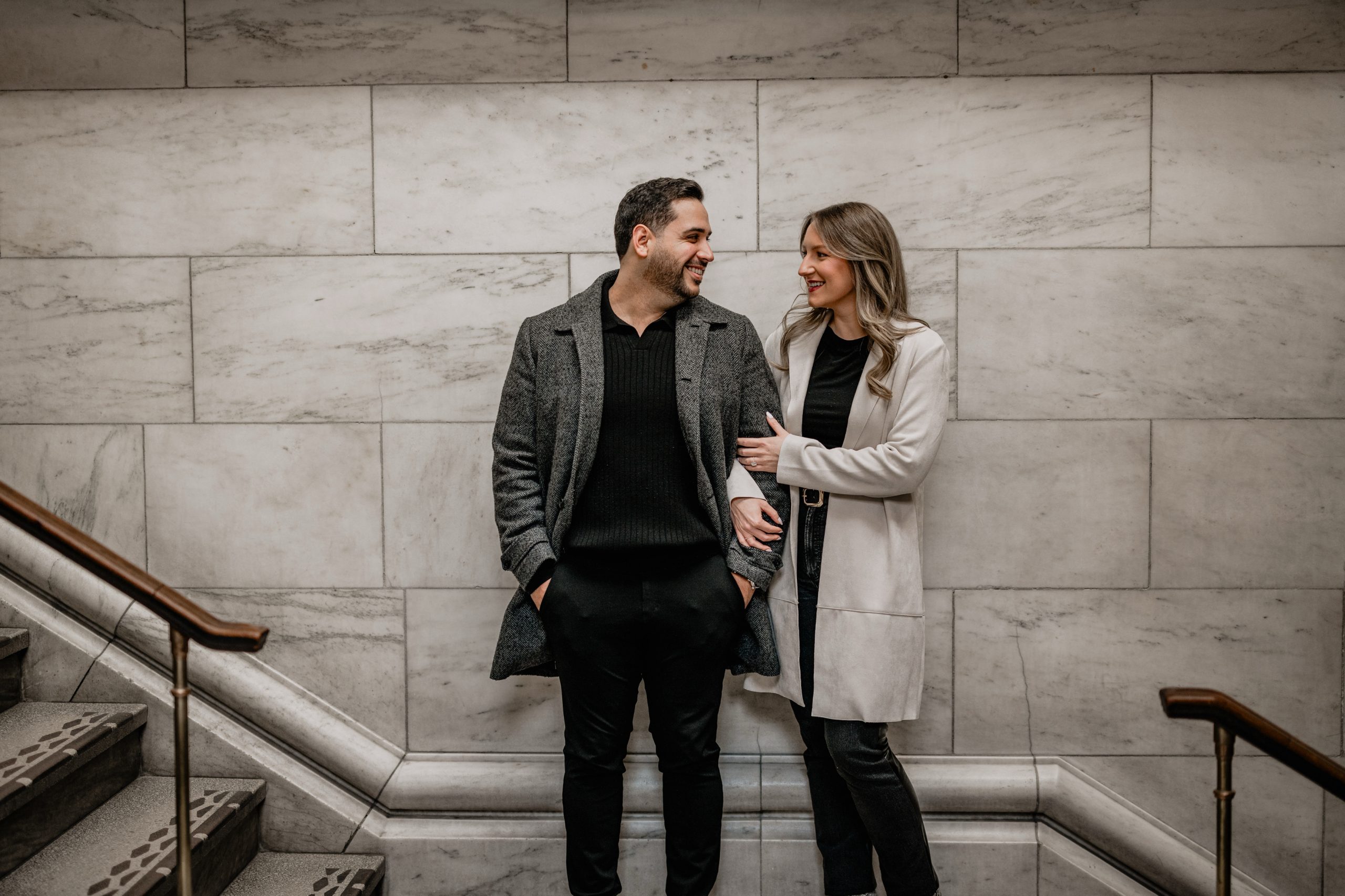 Couple at their New York Public Library Engagements and Weddings